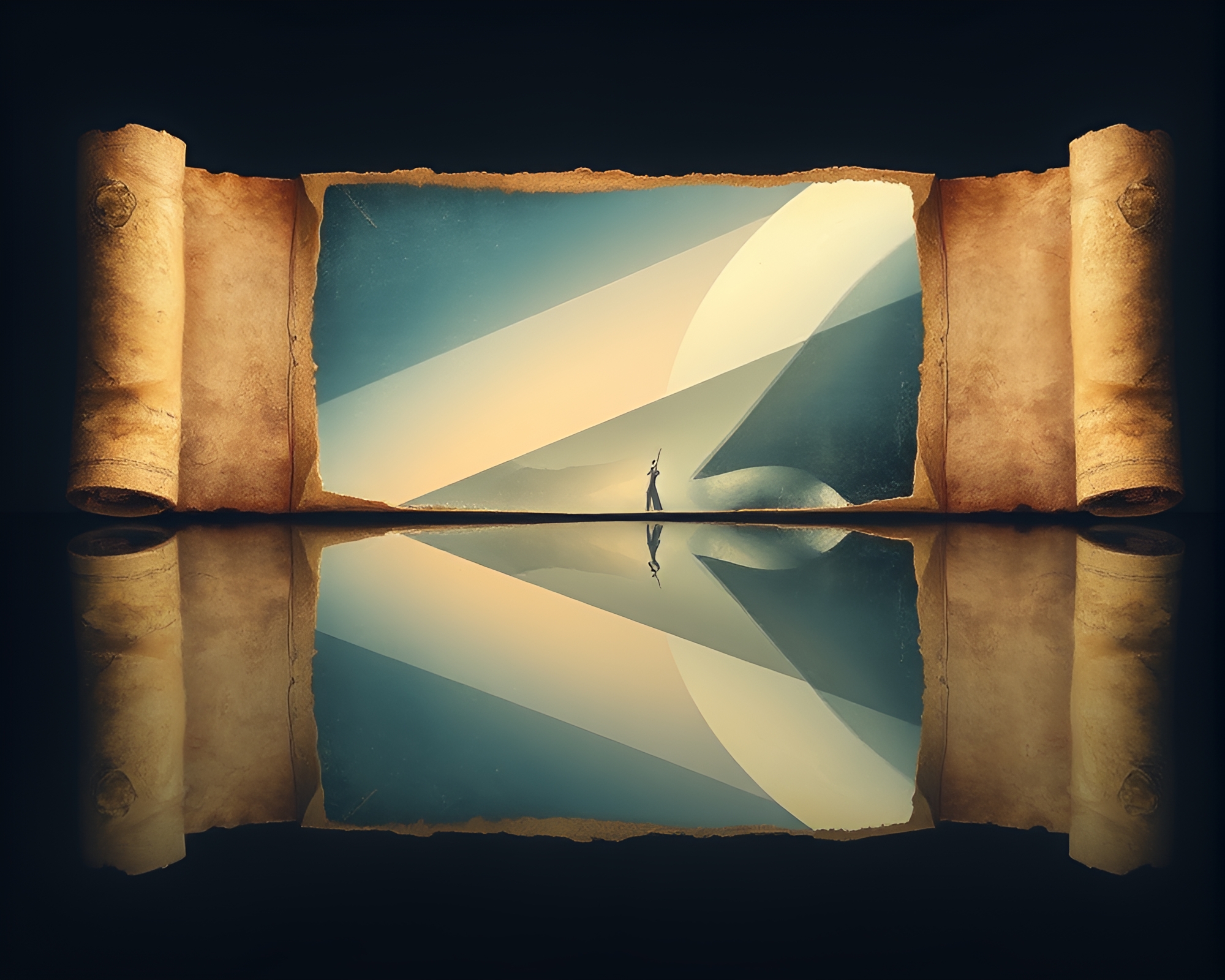 Ancient Scroll Reflection in Pastel Lithography – free AI stock image