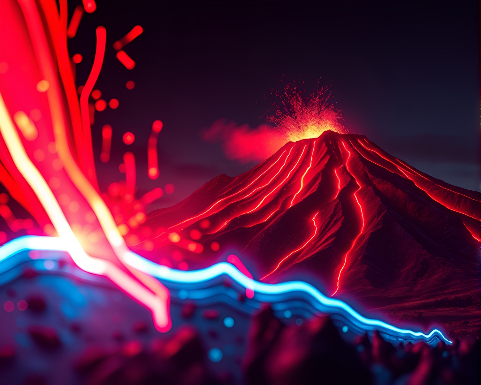 Neon Graffiti Macro Detail with Volcano-Red Glow – free AI stock image