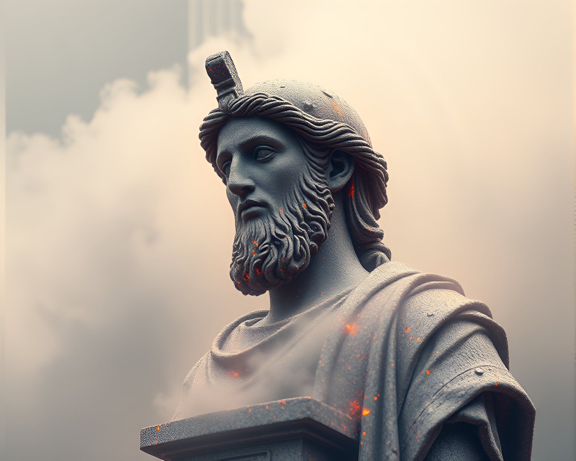 Ethereal Statue in Futuristic HUD Overlay – free AI stock image