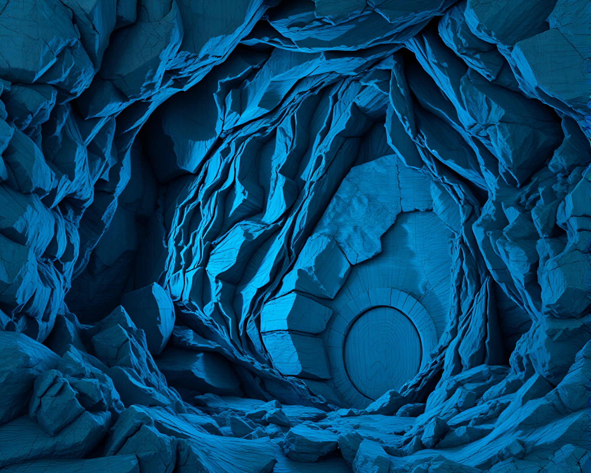 Ancient Cave Crosshatching Discovery in Steel-Blue 3D – free AI stock image