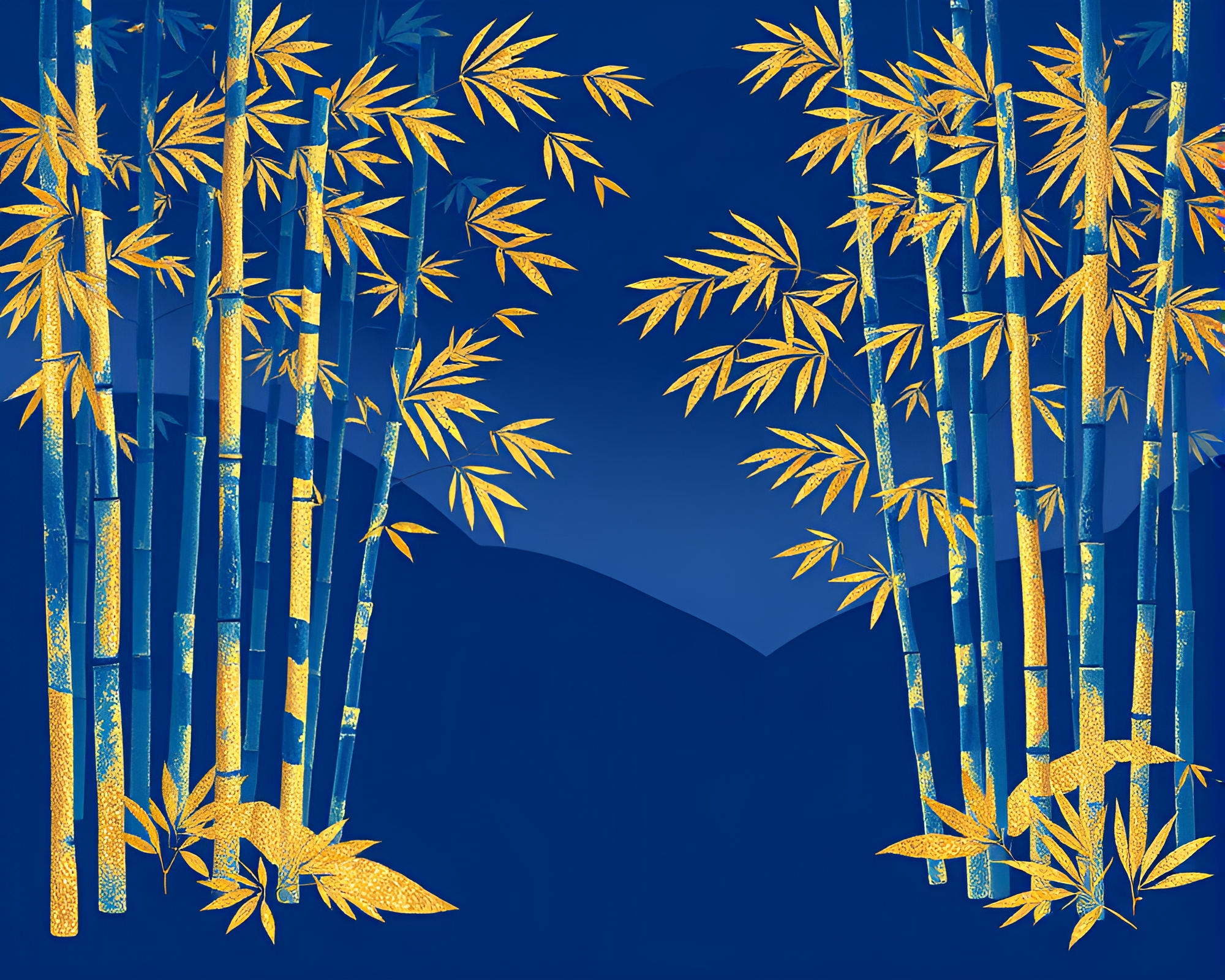 Golden Bamboo Grove: Isometric Cobalt Blue Fantasy – free AI stock image