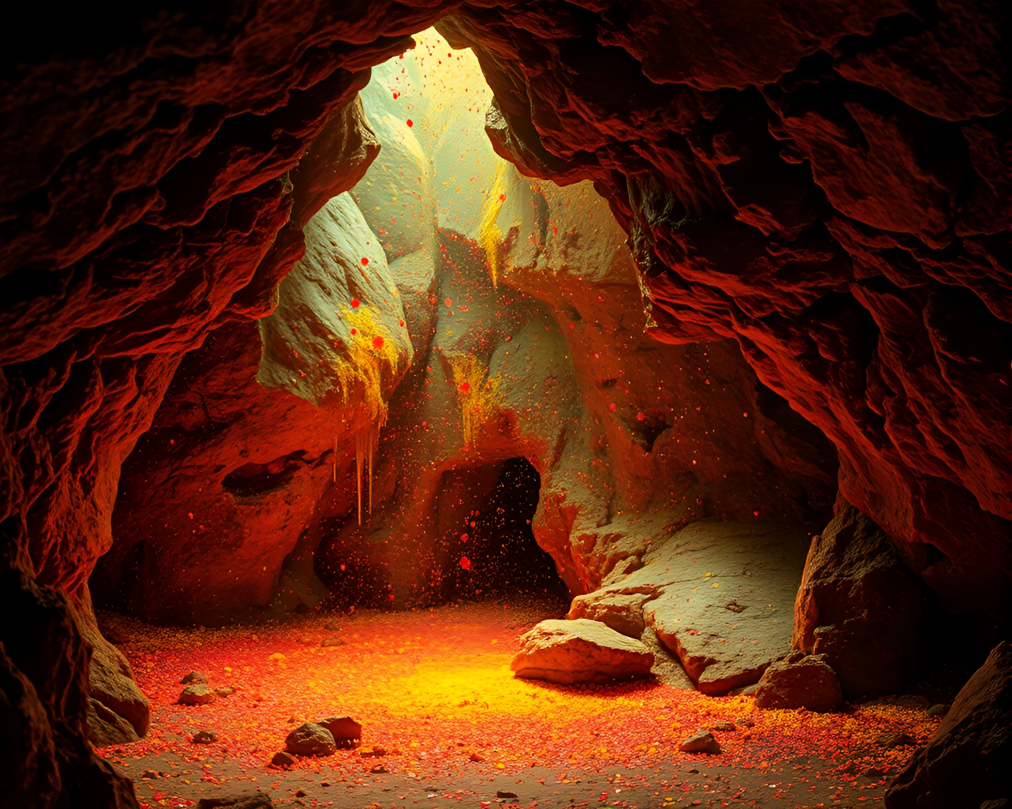Ancient Cave Painting Illuminated by Fluorescent Lighting – free AI stock image