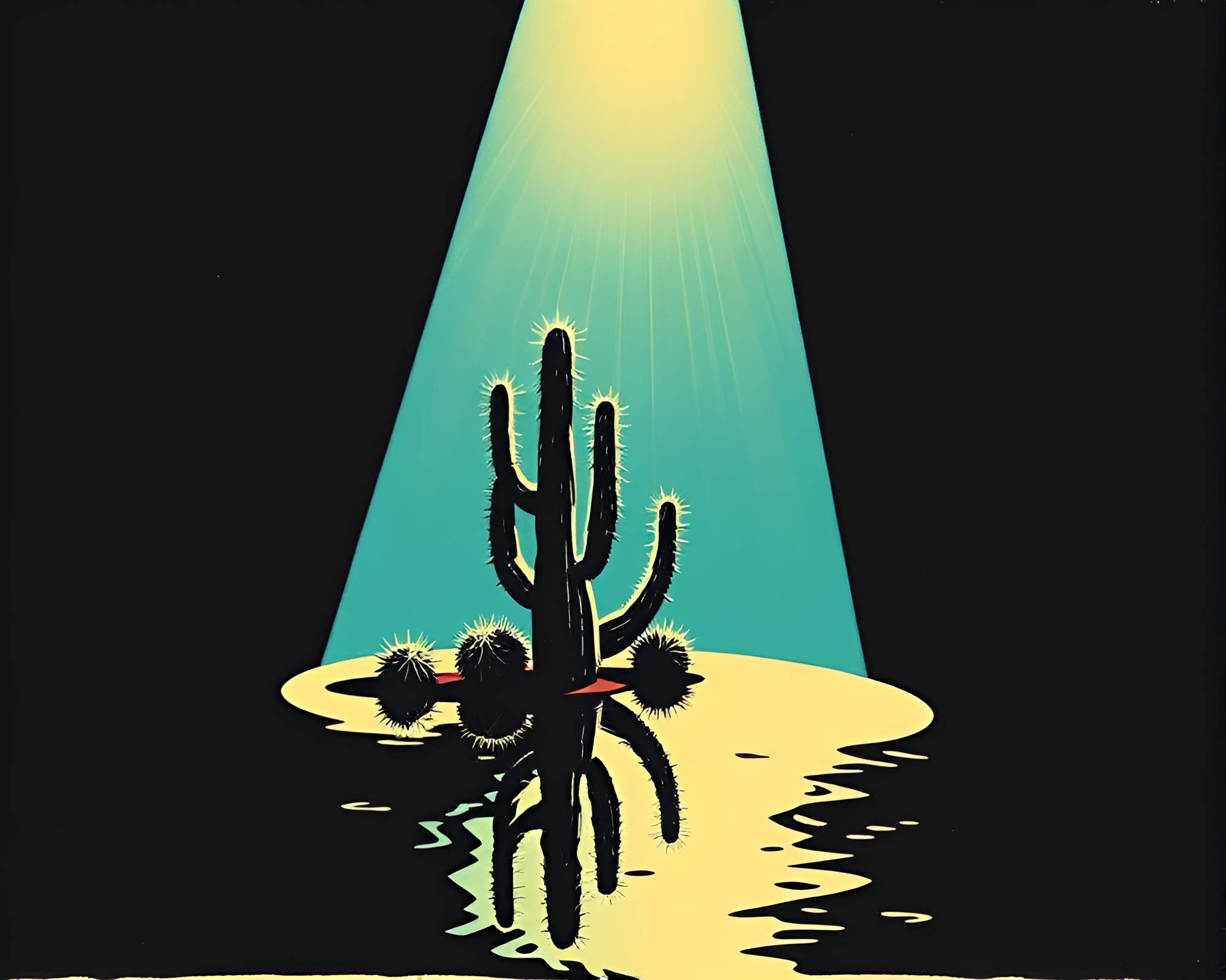 Neon Cactus Reflections in Stage Spotlight – free AI stock image