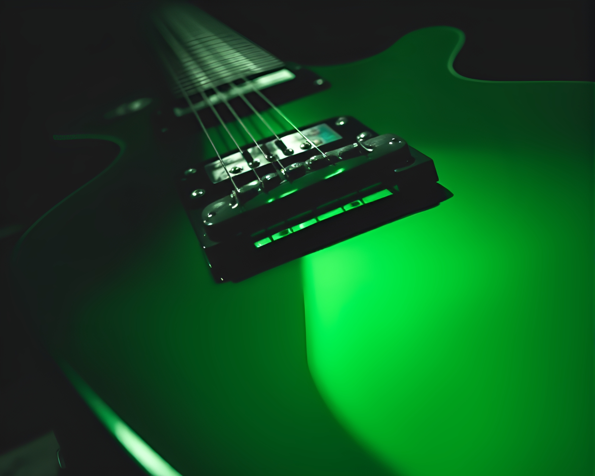 Reflective Guitar Mirage in Monochrome Green – free AI stock image