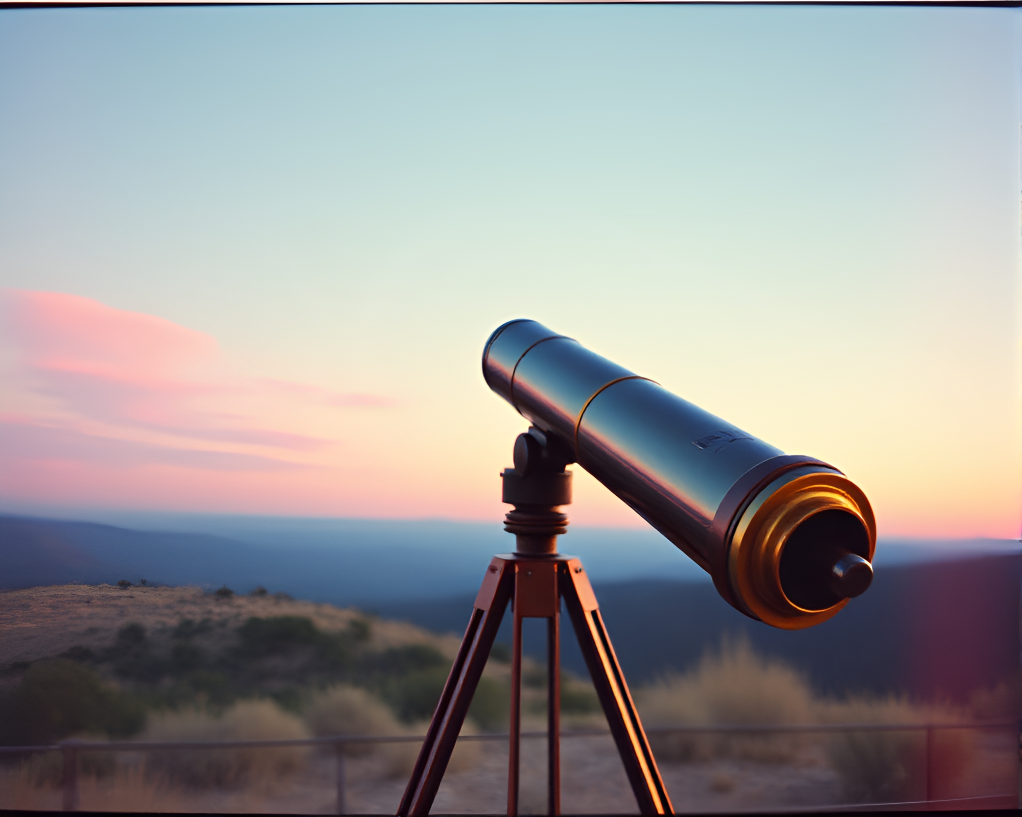 Brass telescope under soft pastel skies – free AI stock image