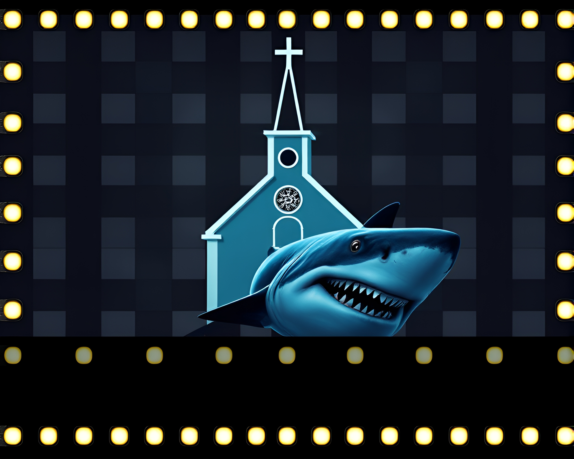 Shark in Checkered Church Candlelight – free AI stock image