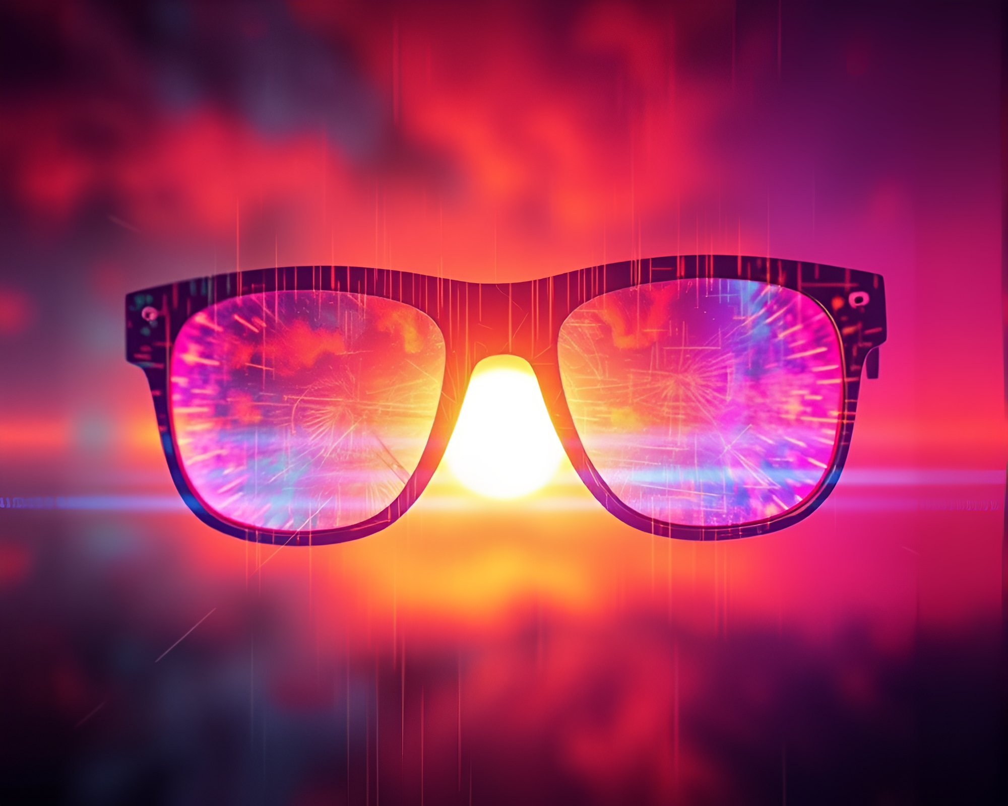 Glitchy Sunset Augmented Reality Glasses Composition – free AI stock image