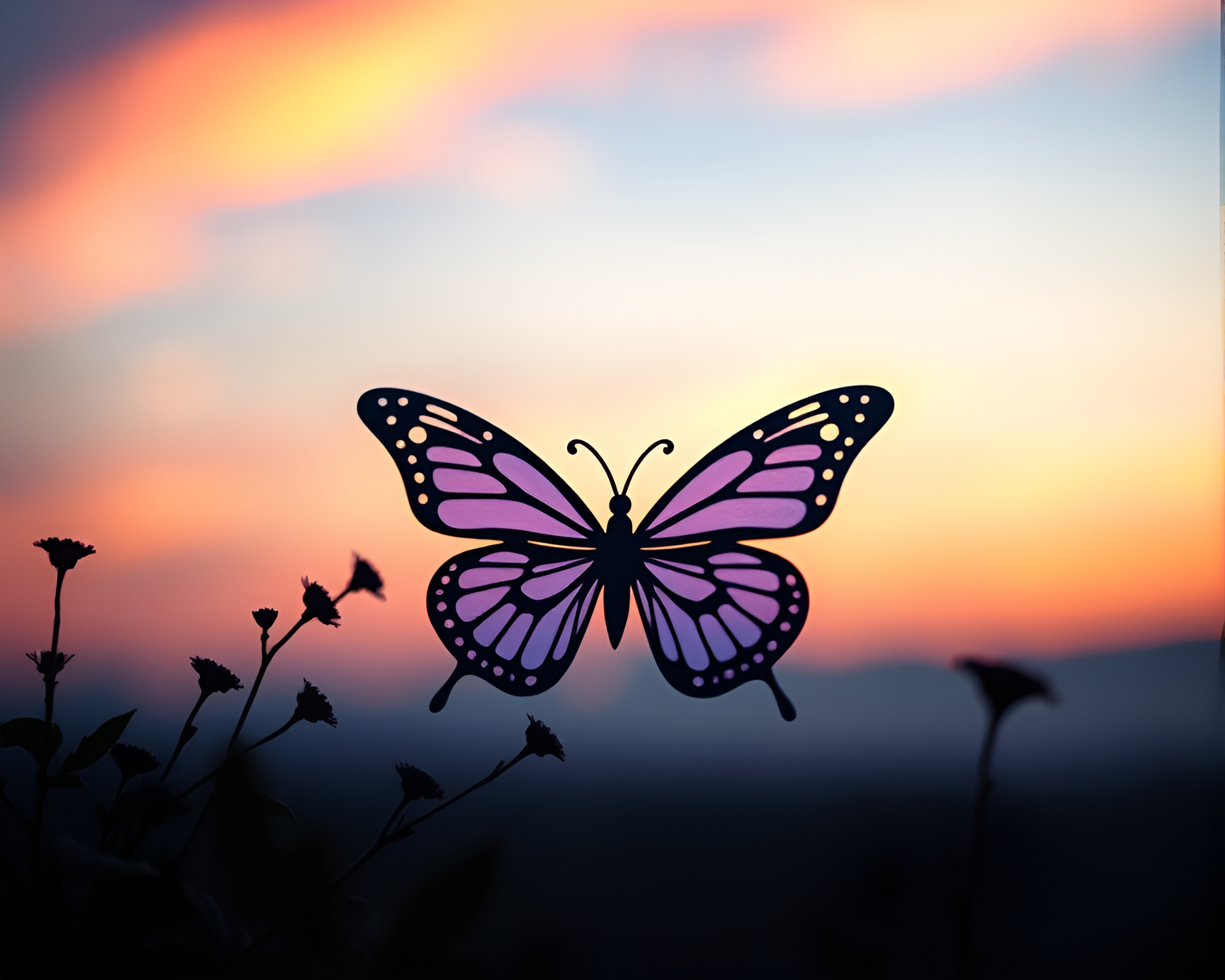 Twilight Blue Hour Silk Butterfly Paper Cutout Scene – free AI stock image