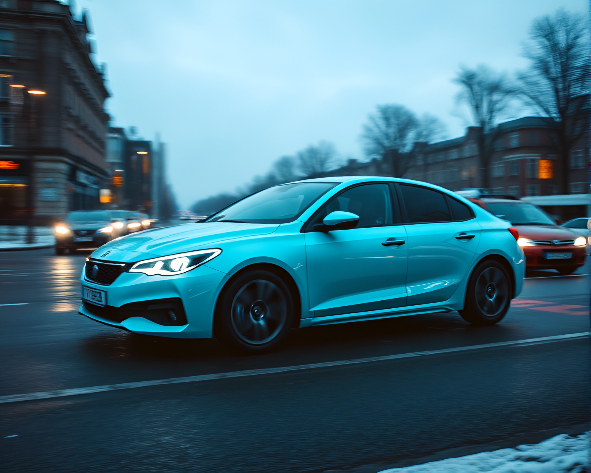 Futuristic Hover Car in Icy Dutch Angle Landscape – free AI stock image