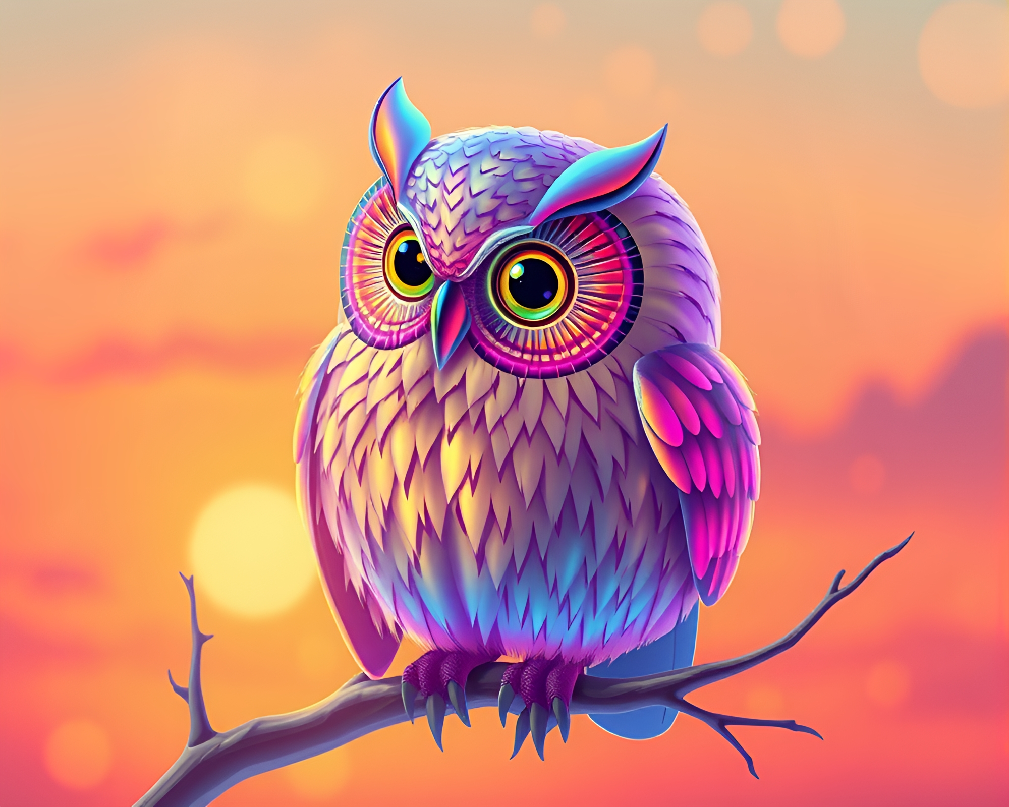 Clockwork Owl in Iridescent Soap Film at Sunset – free AI stock image