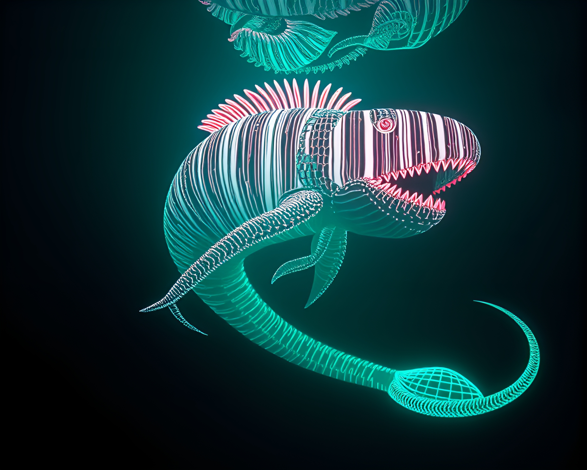 Barcode Leviathan: Infrared Glow-in-the-Dark Stripe Encounter – free AI stock image