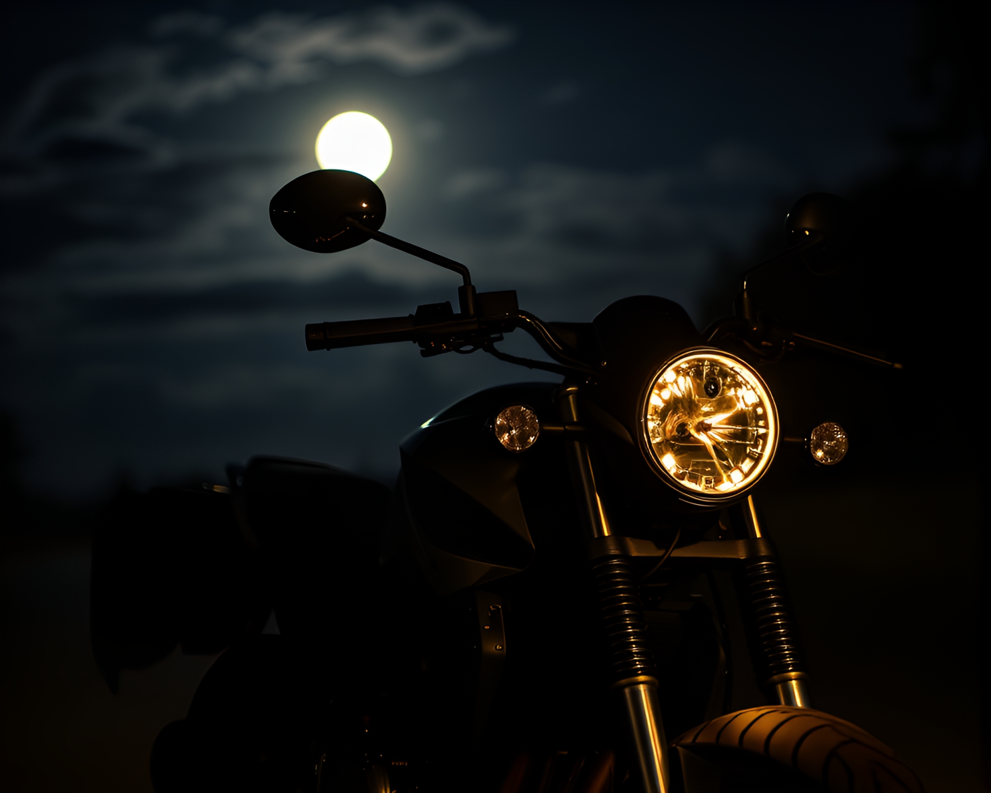 Moonlit Motorcycle Ride Through Fabric Folds – free AI stock image