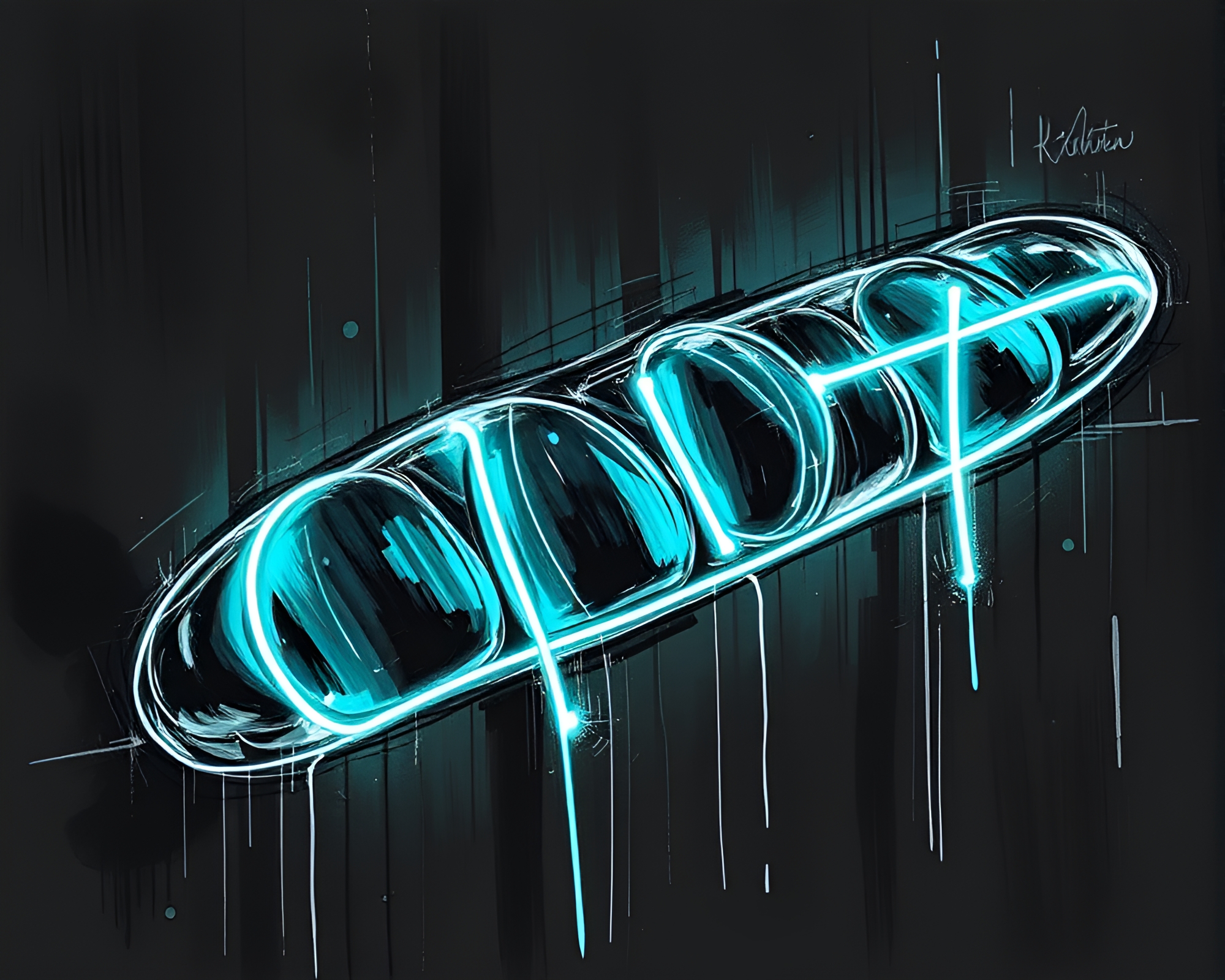 Chrome Reflections: Baguette Neon Graffiti Charcoal Sketch – free AI stock image