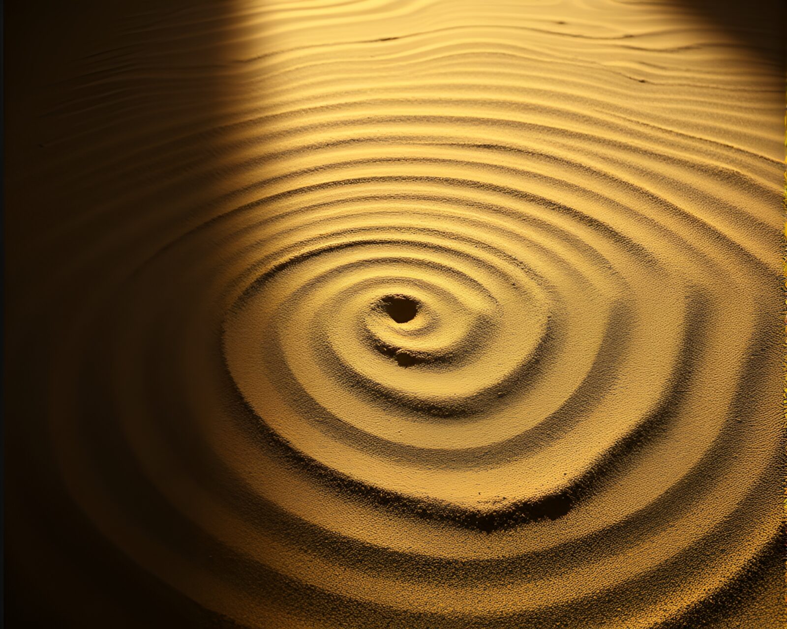 Dark, mysterious sand pattern under telescope spotlight