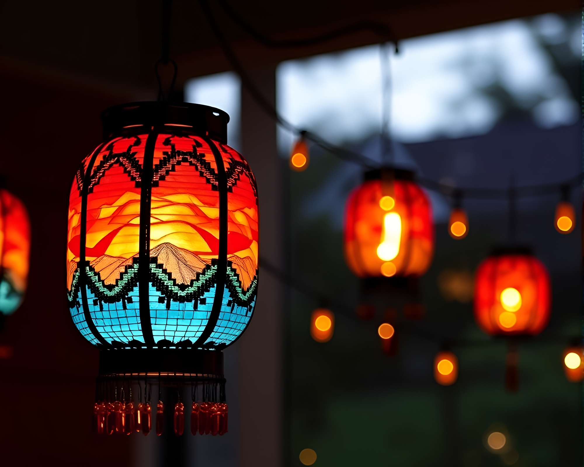Kinetic Art Paper Lantern Beadwork at Dawn – free AI stock image