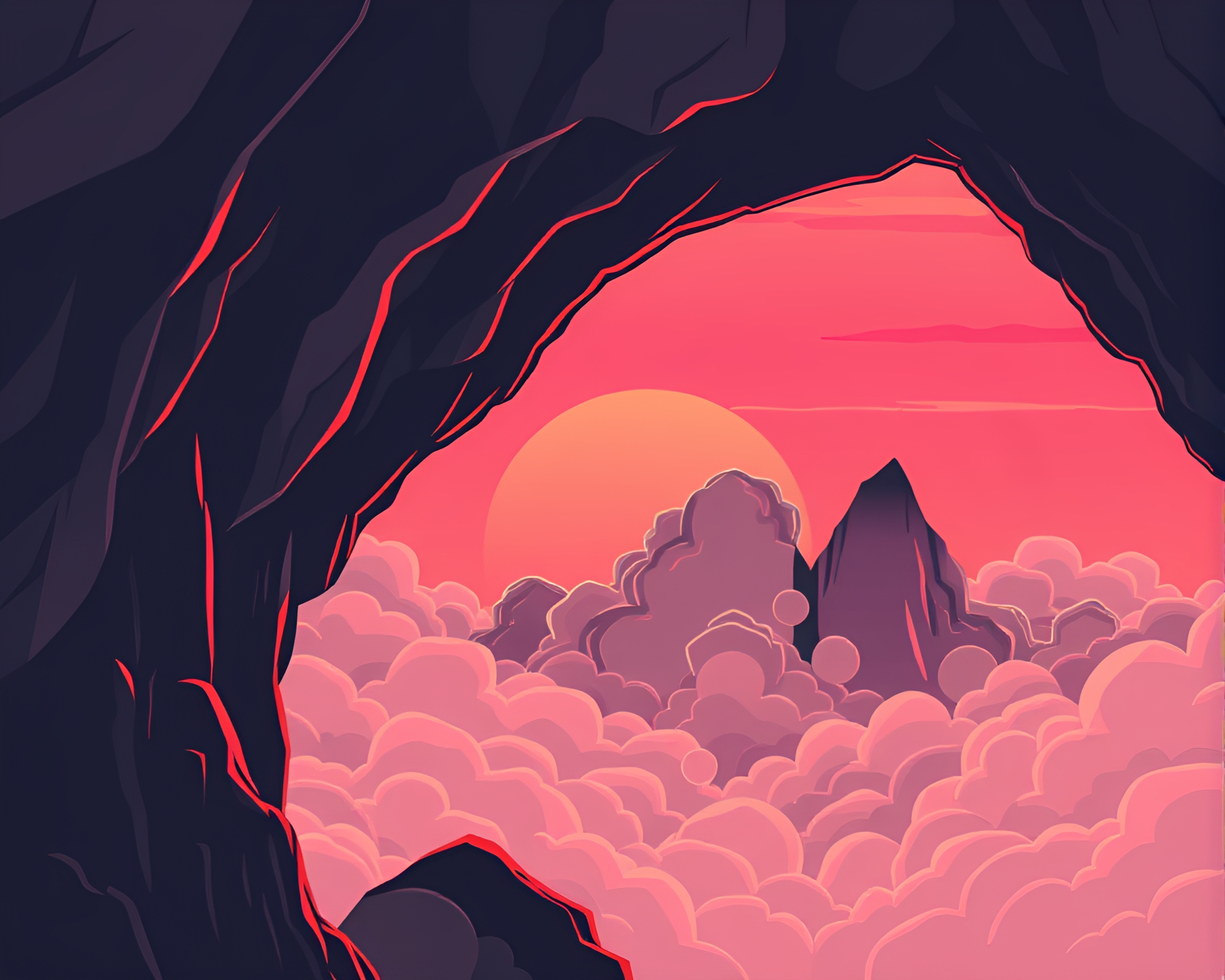 Sunrise Pink Cloud Cave Painting – free AI stock image