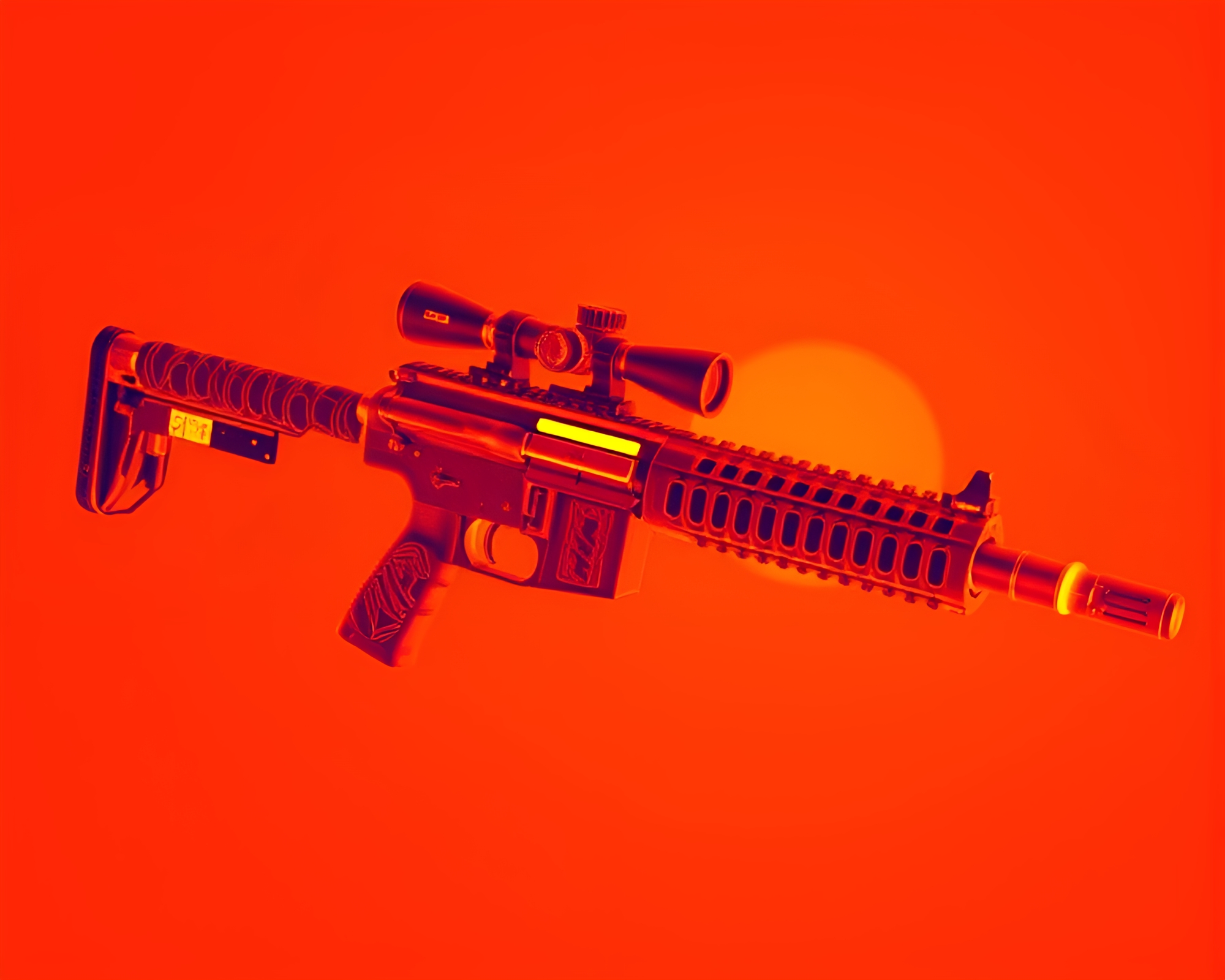 Sunset Plasma Rifle Stitched Pattern Composition – free AI stock image