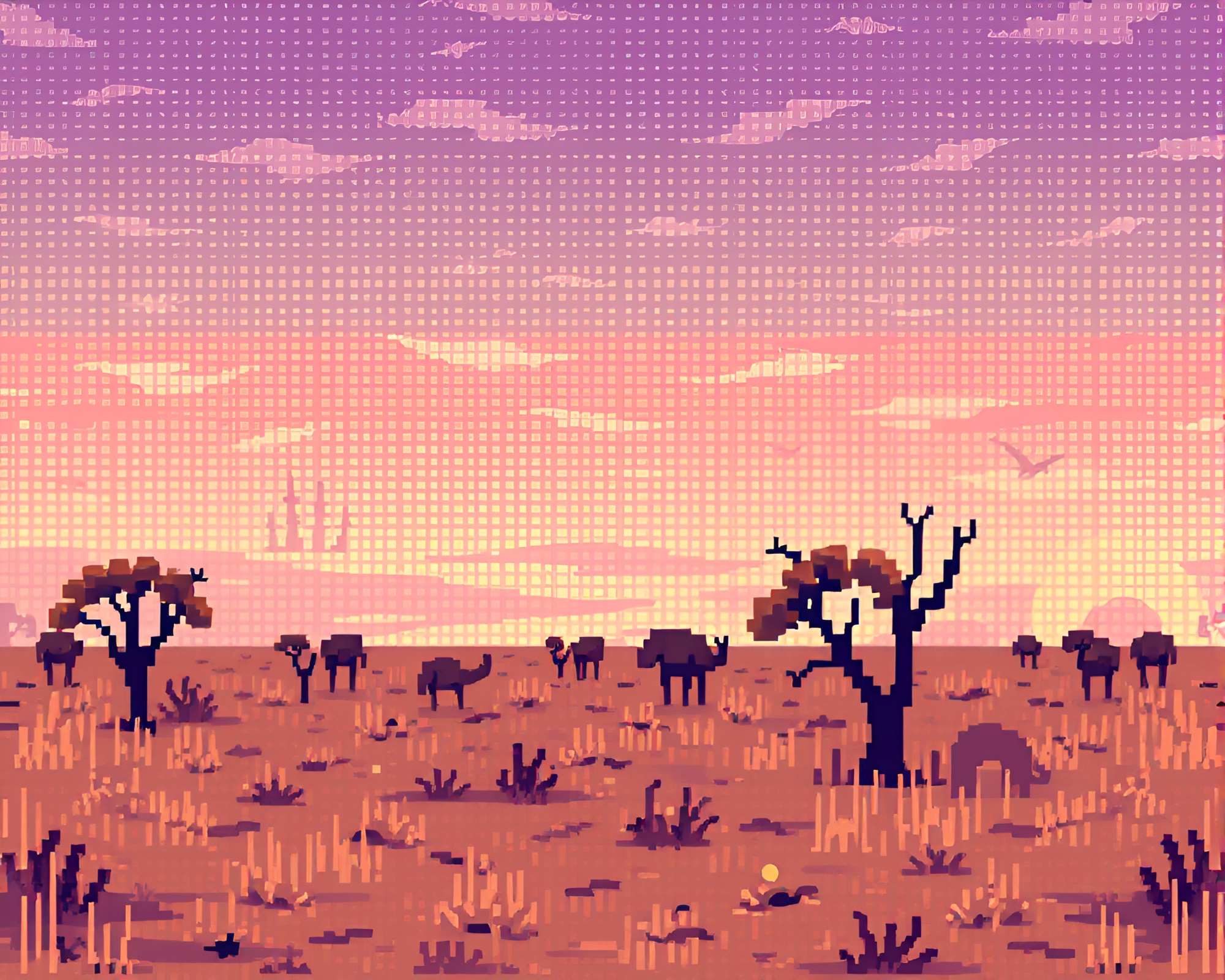 LED Pixel Savannah Sunset Divisionism Art – free AI stock image