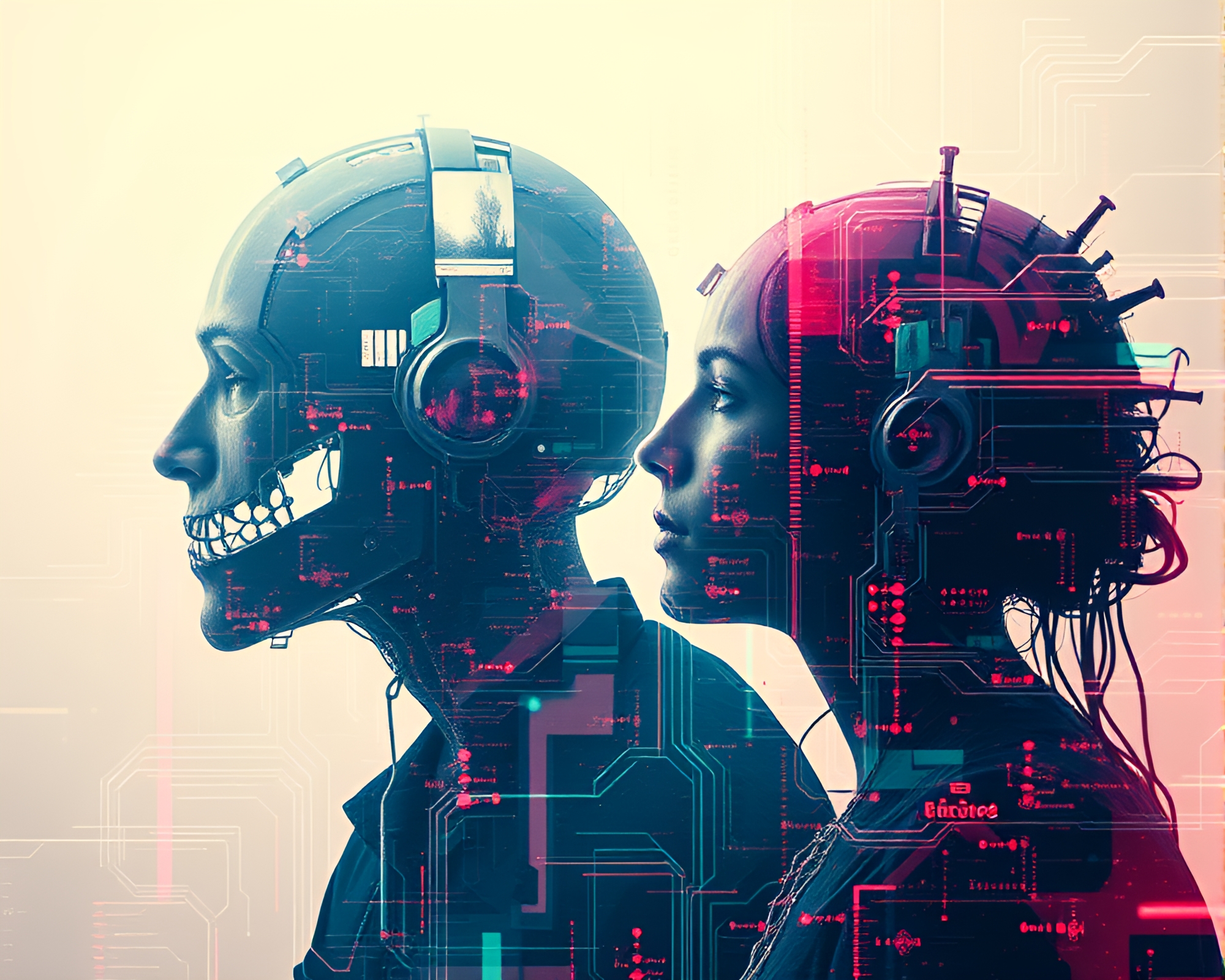 Gothic Cybernetic Double Exposure Horror Composition – free AI stock image