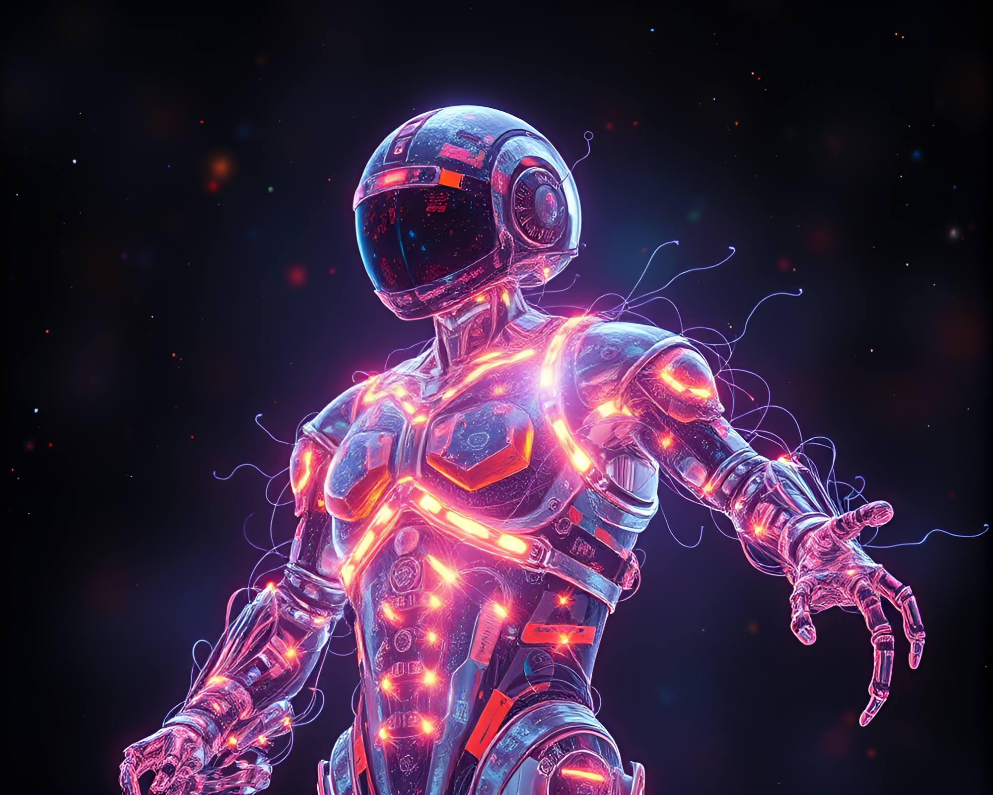 Fractal Exoskeleton Suit in Planetary Pastel Fiber Optics – free AI stock image