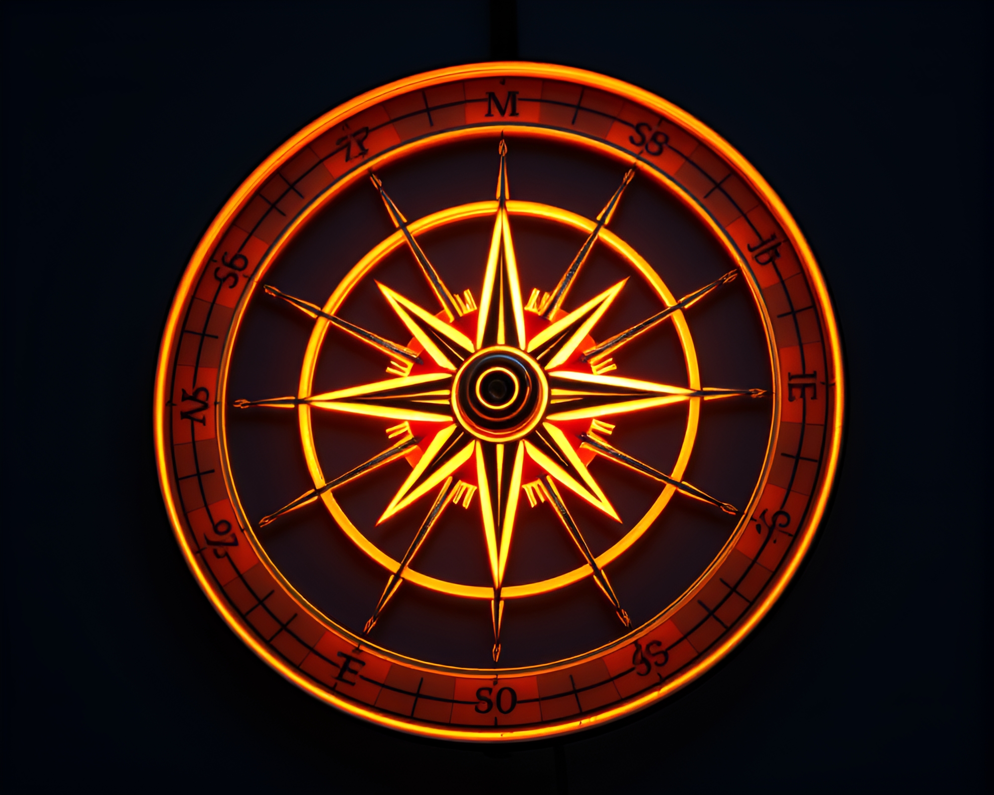 Vintage Compass LED Light Art at Dawn – free AI stock image