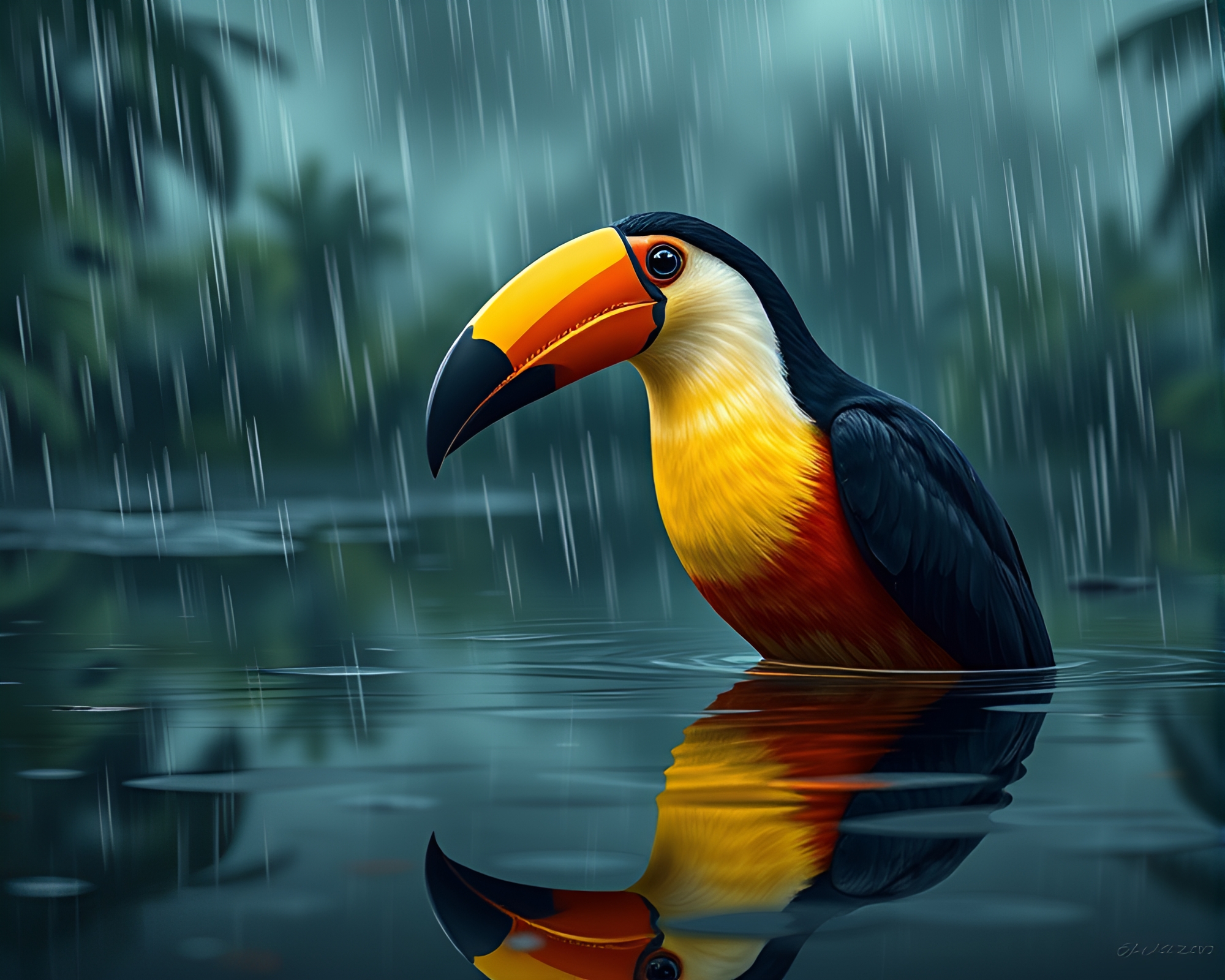 Toucan in Rain: Graphic Novel Portrait – free AI stock image