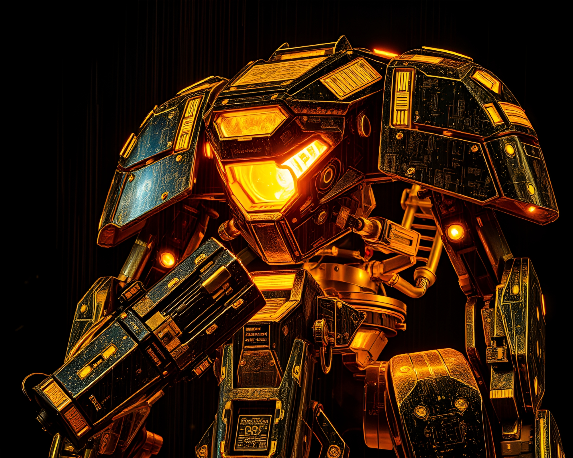Mech Battle in Golden Savannah – Light Painting Art – free AI stock image