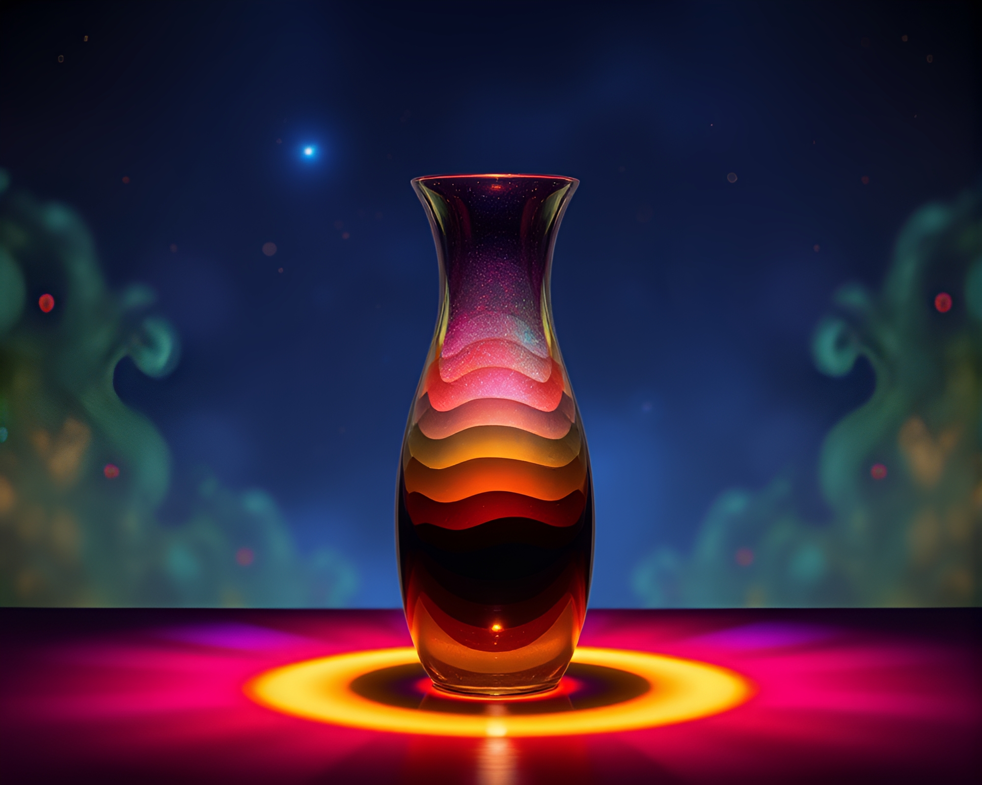 Cosmic Rainbow Vase surrounded by Depth Layers – free AI stock image