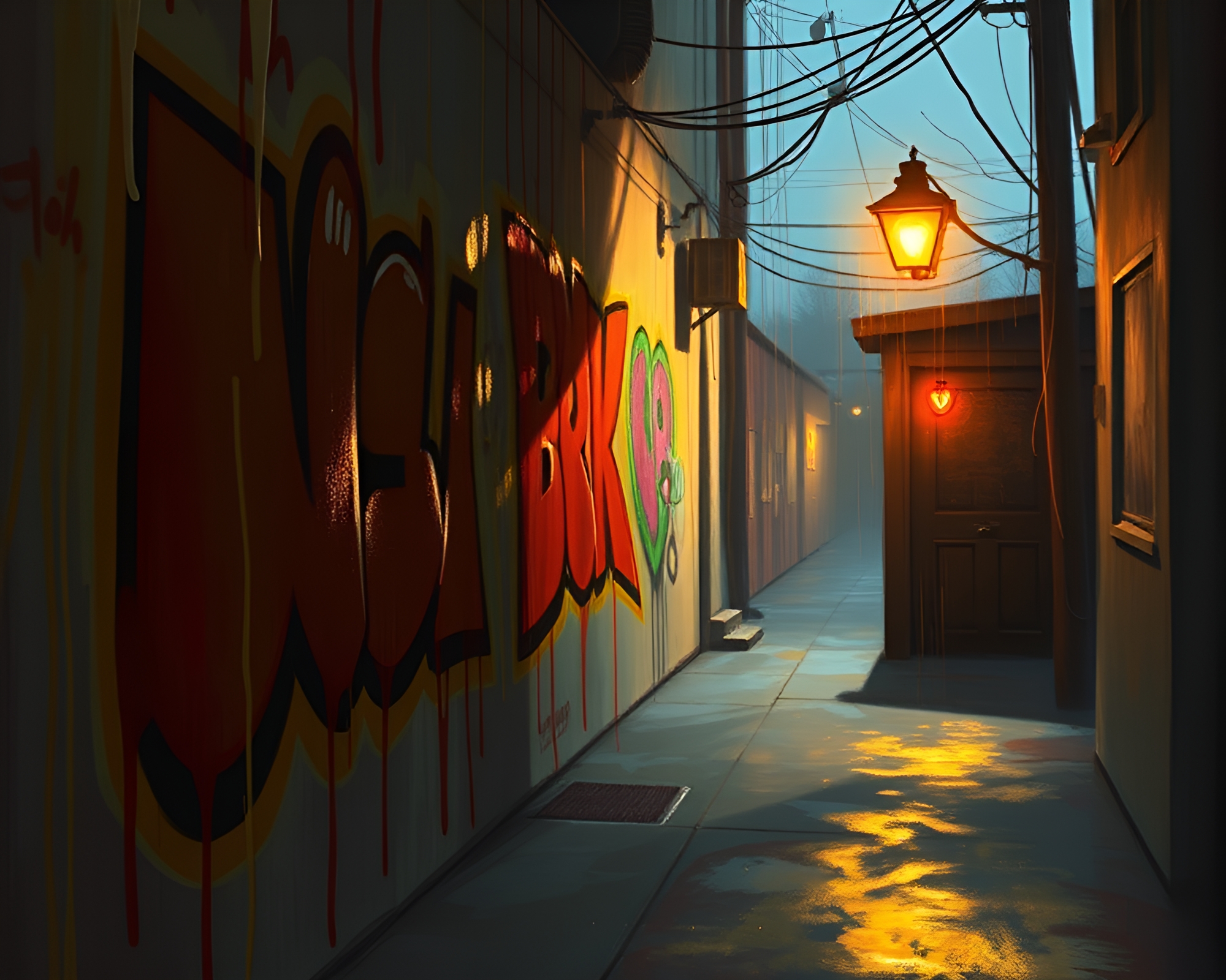 Satyr Contemplates Graffiti Drips Under Porchlight Glow – free AI stock image