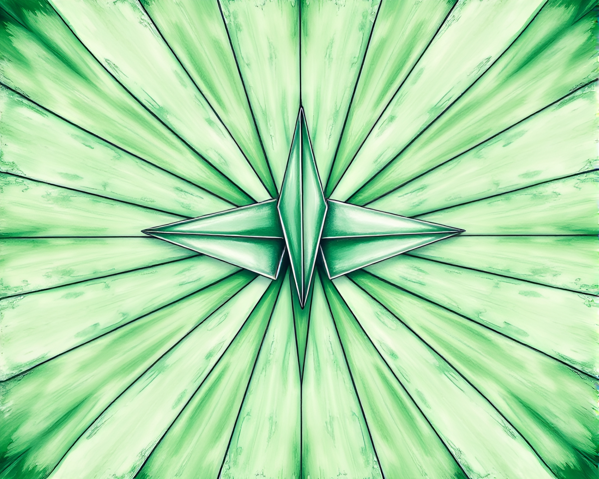 Radiant Origami Crane in Green Rainforest Symmetry – free AI stock image