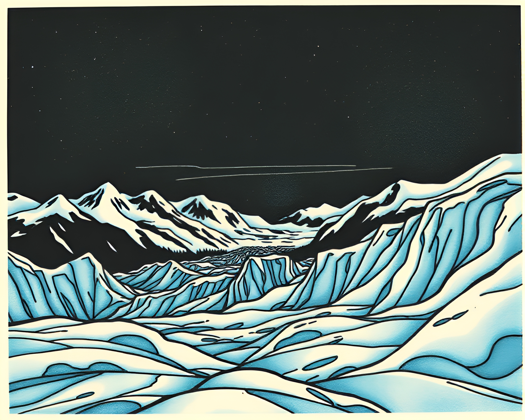 Glacier Path in Tattoo Flash Art Style – free AI stock image