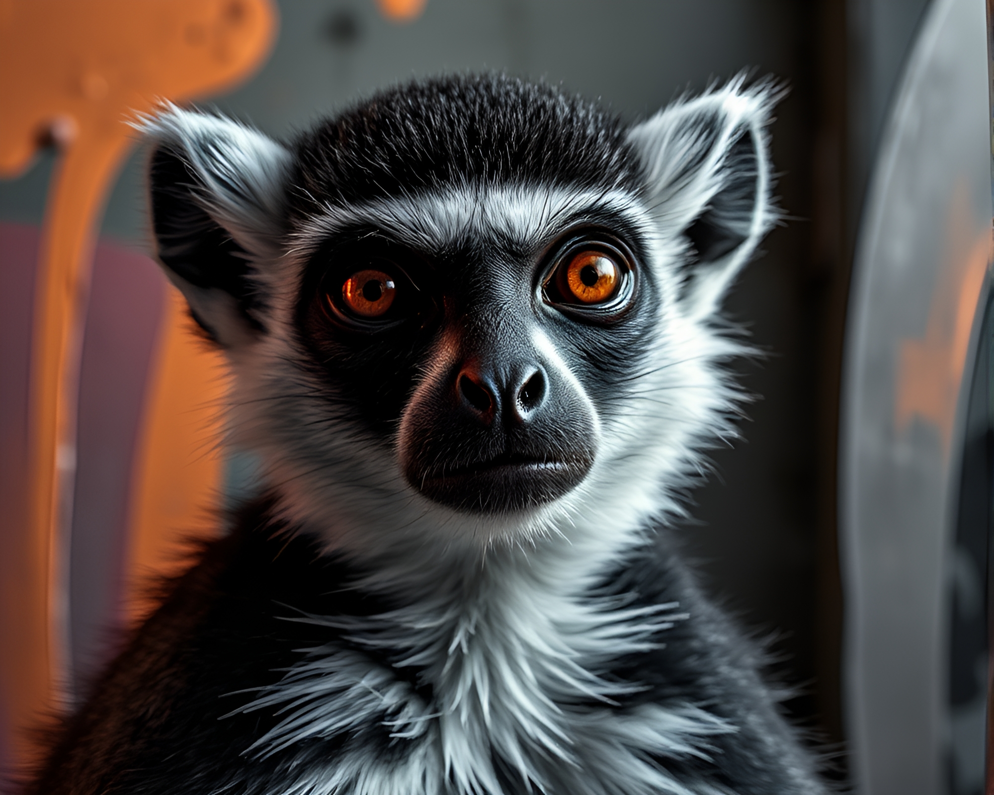 Lemur in Chrome Reflection, Graffiti Duotone – free AI stock image