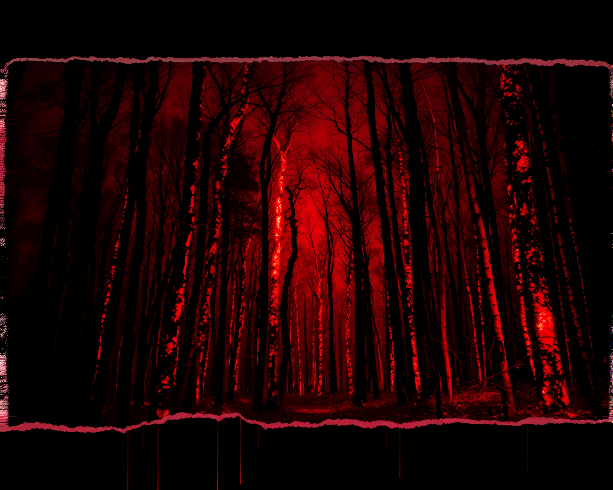 Bioluminescent Glitch Forest with Torn Edges – free AI stock image