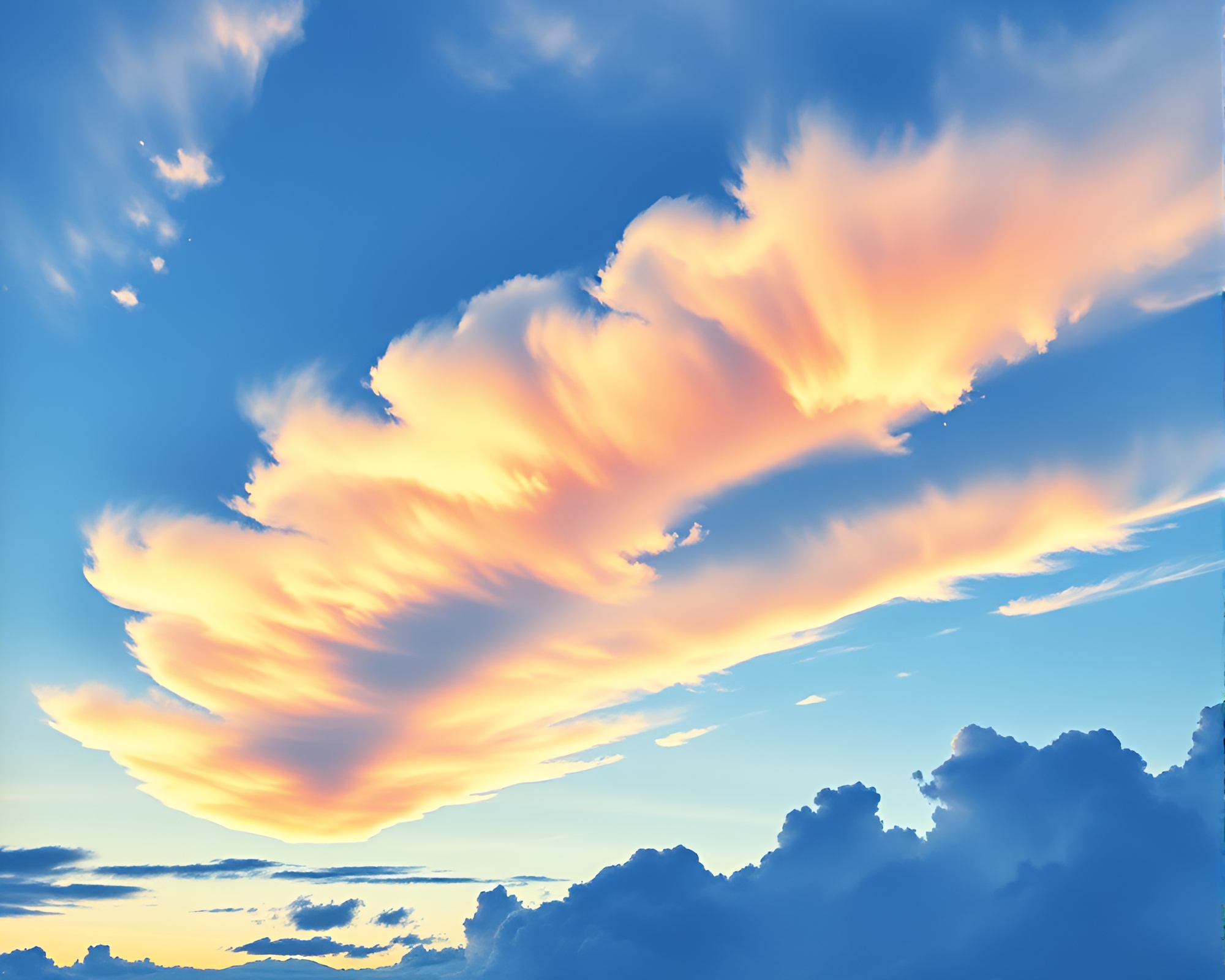 Twilight Blue Hour Sacred Geometry Cloud Formation Watercolor Painting – free AI stock image