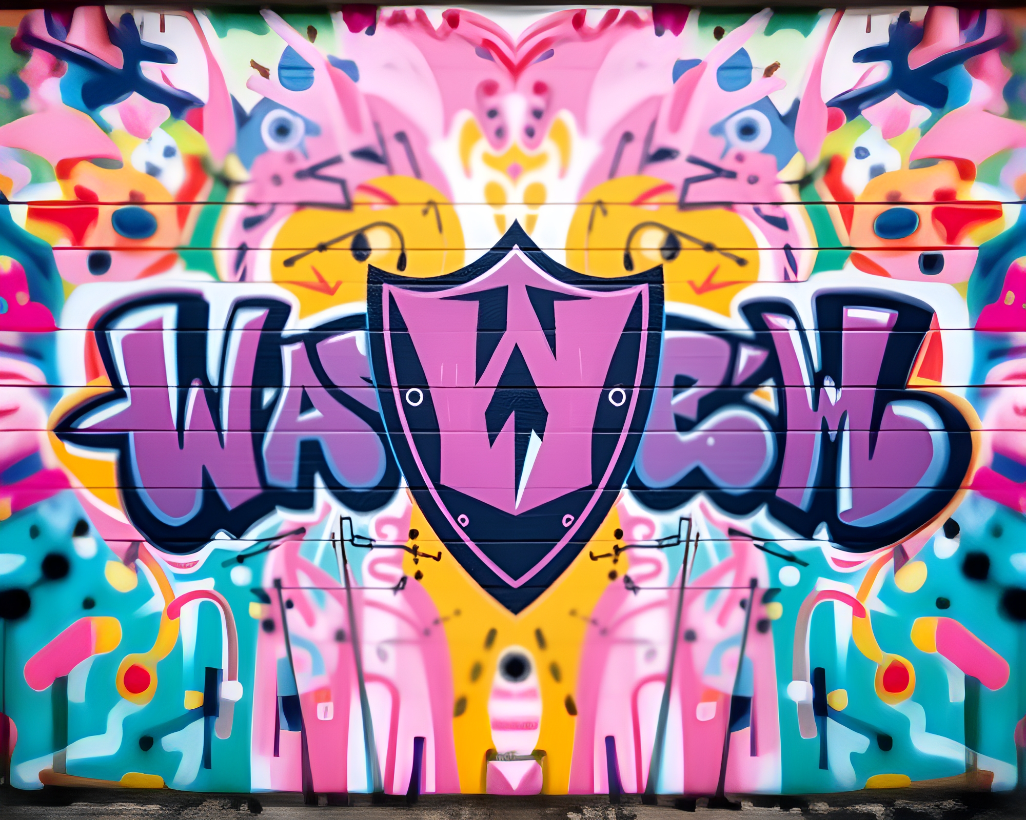 Symmetrical Shield Guardian in Pastel Graffiti Wonderland – free AI stock image