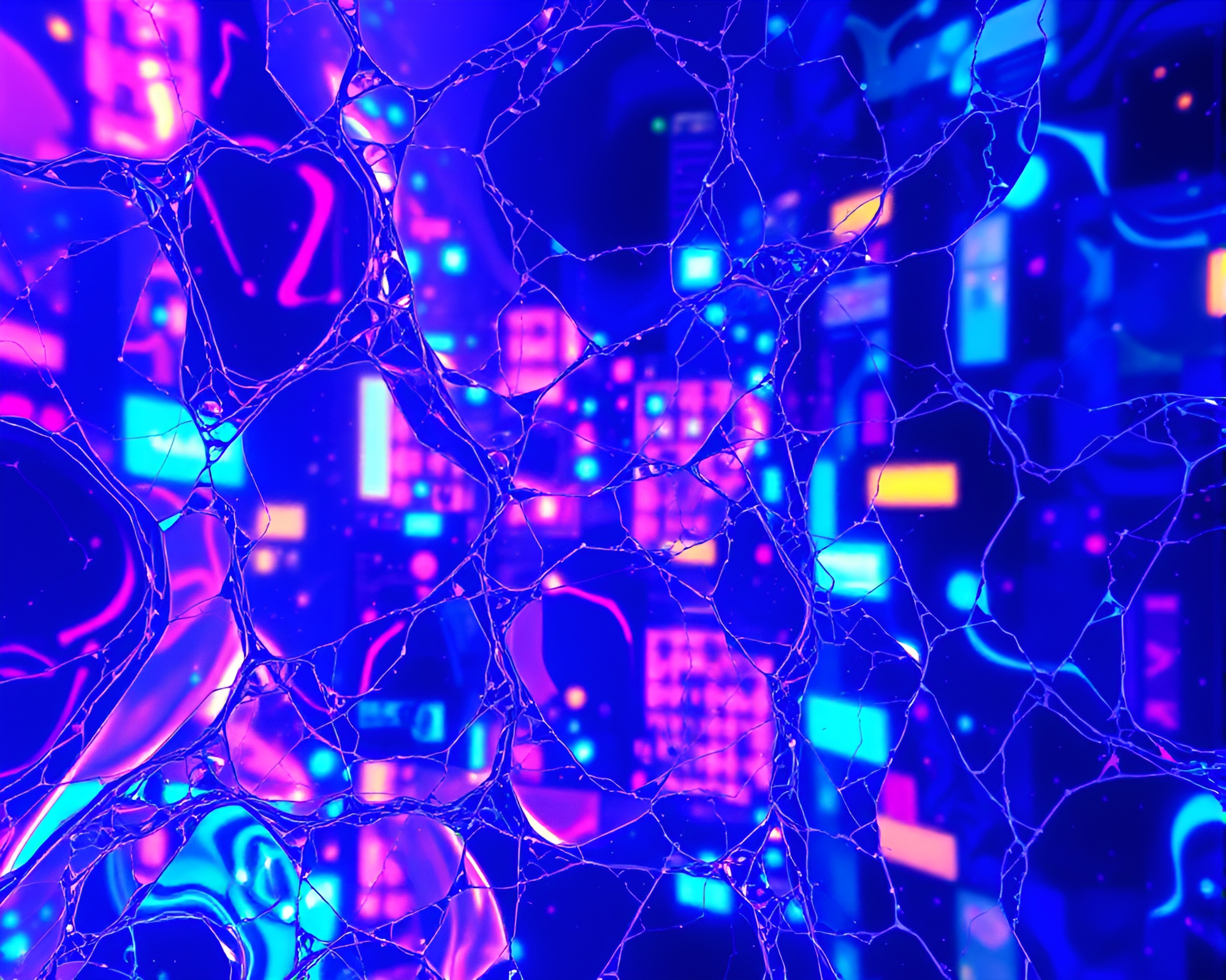 Neon City Fractal Reflections in Soap Film Iridescence – free AI stock image