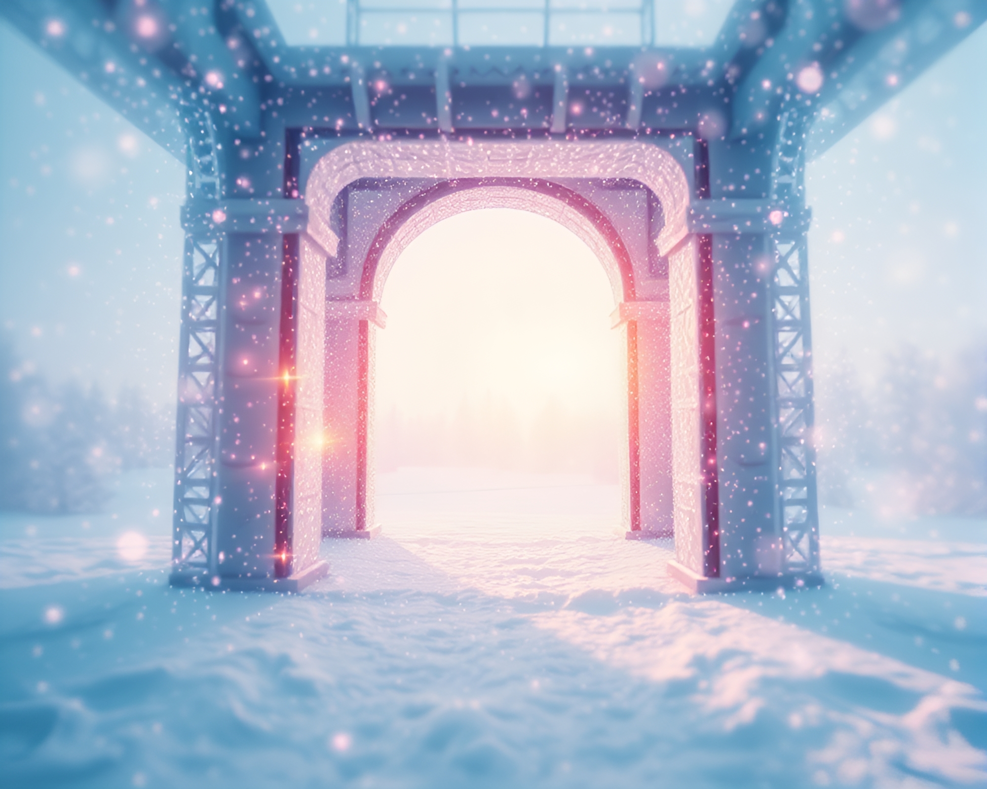 Fractal Cybernetic Hand in Snow-Kissed Archway – free AI stock image