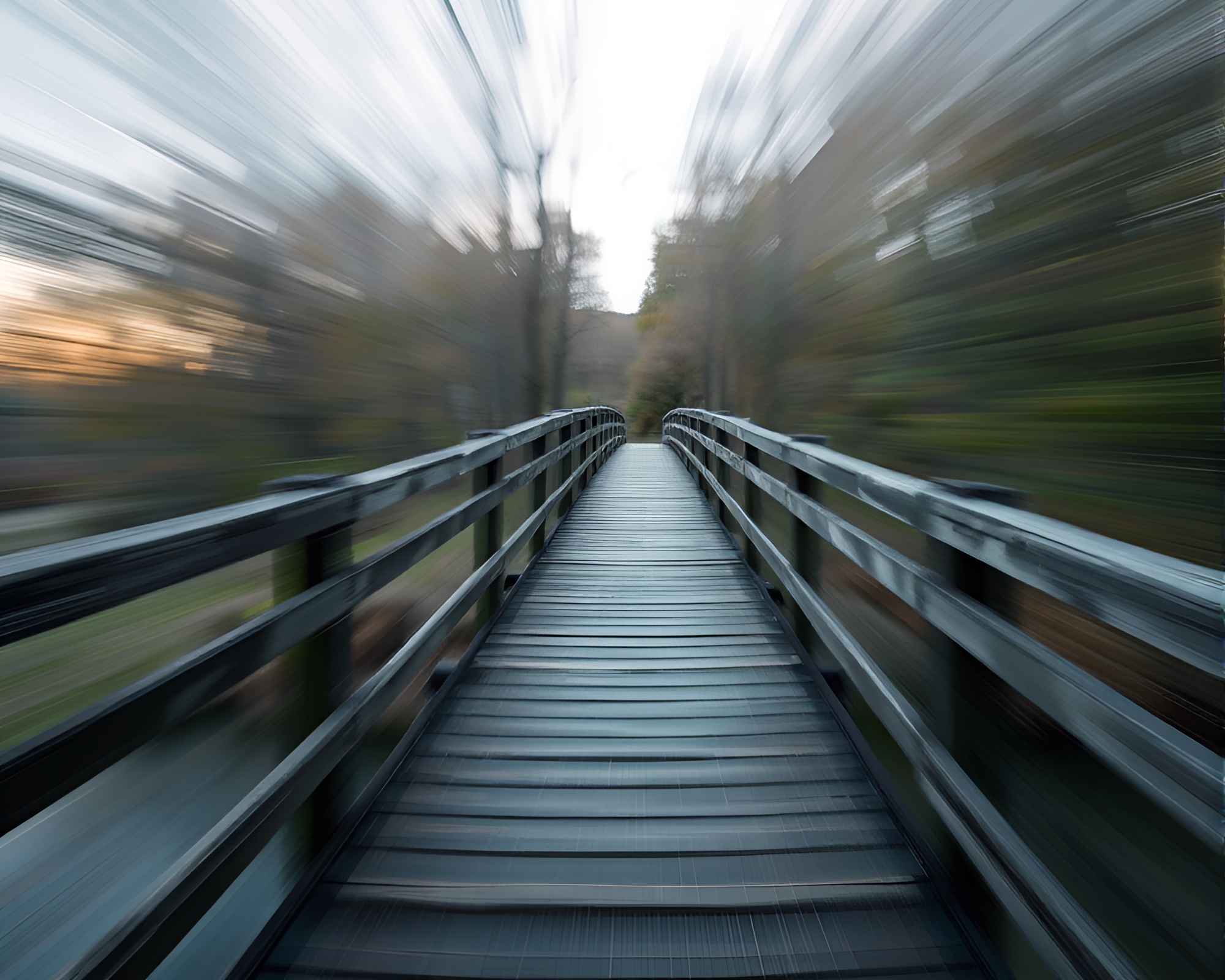 Surreal Wooden Bridge in Vibrant Motion Blur Streaks – free AI stock image