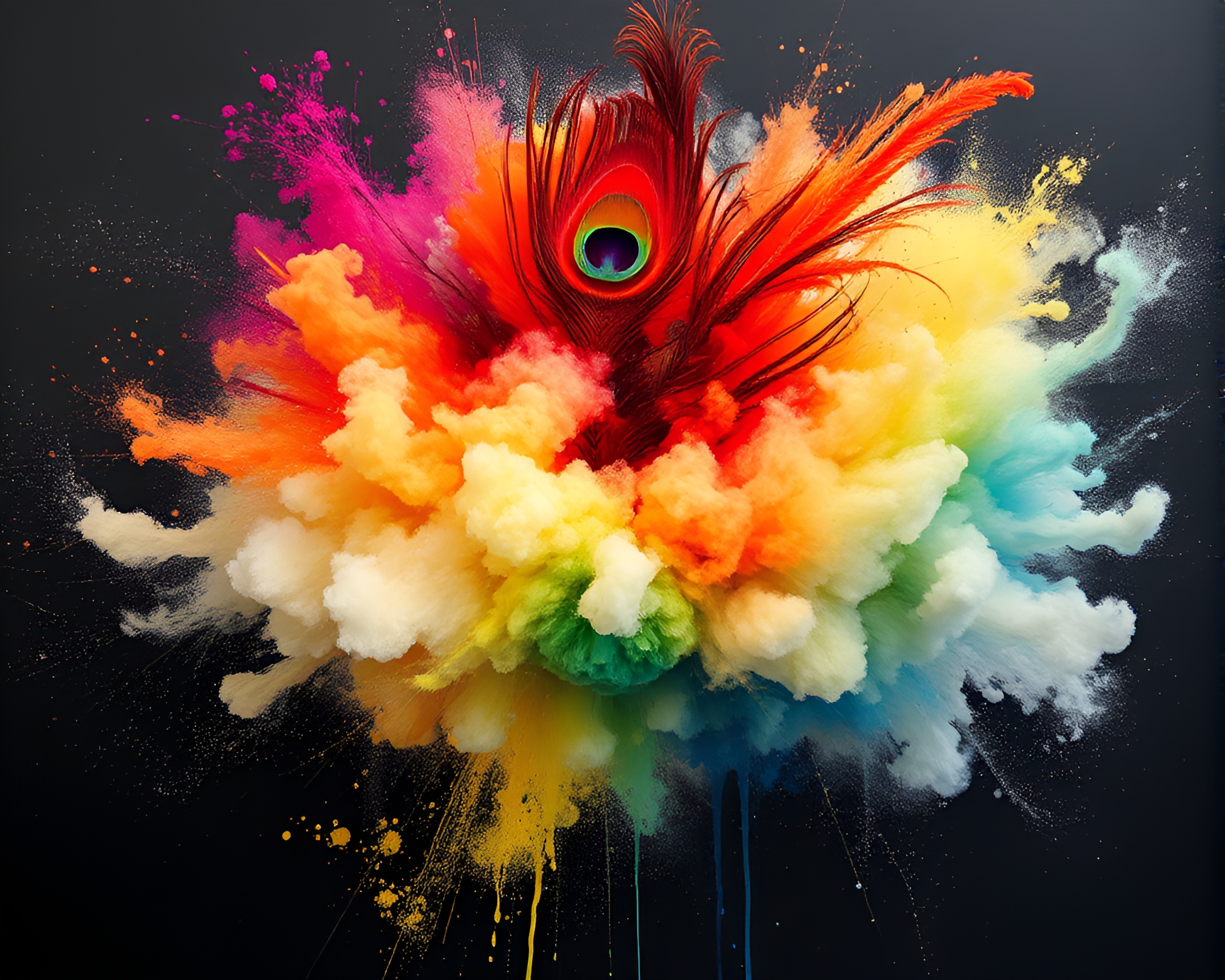 Explosive Peacock Feather Earth Tone Graffiti Art – free AI stock image