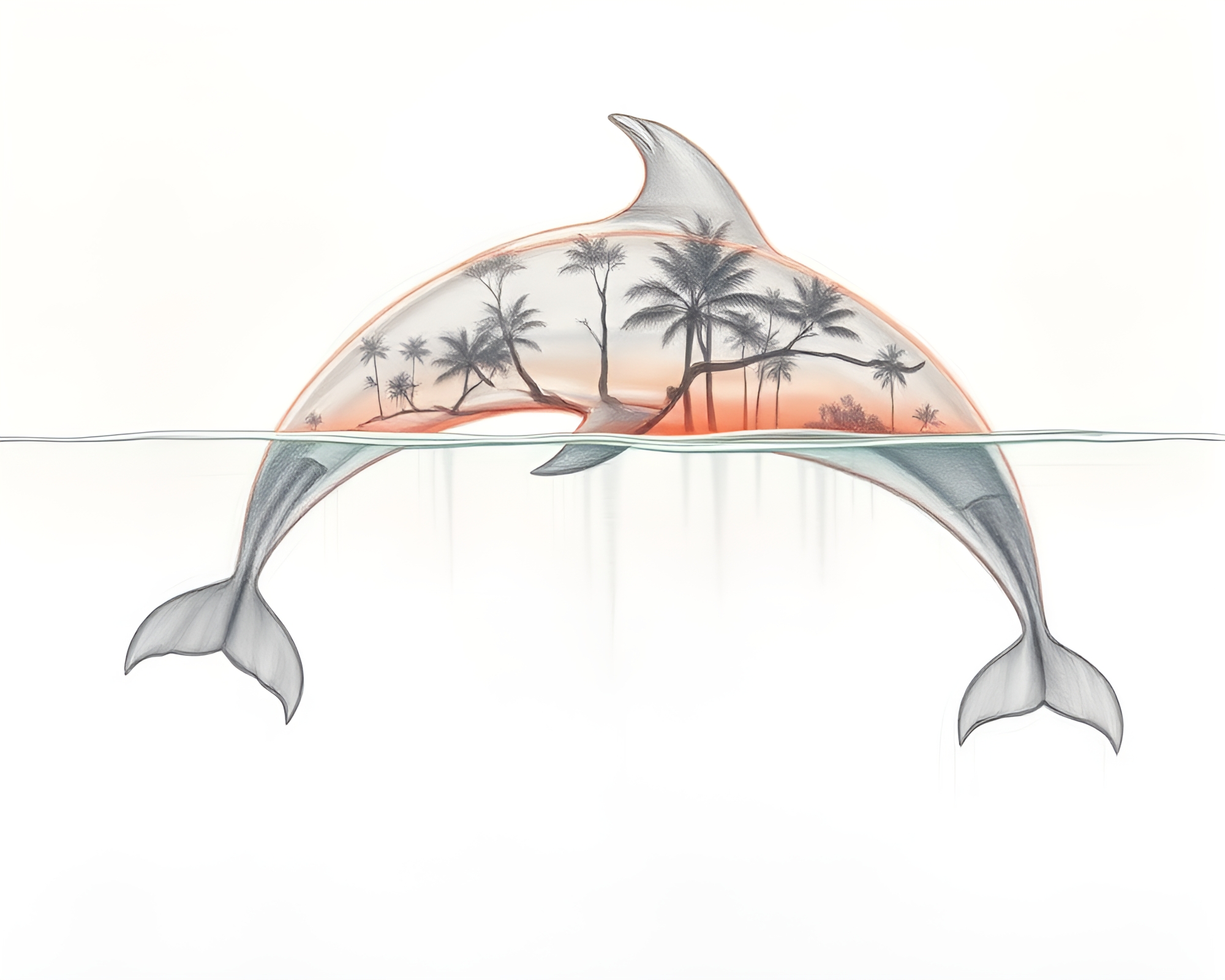 Enchanting Amazon River Dolphin Double Exposure Sketch – free AI stock image