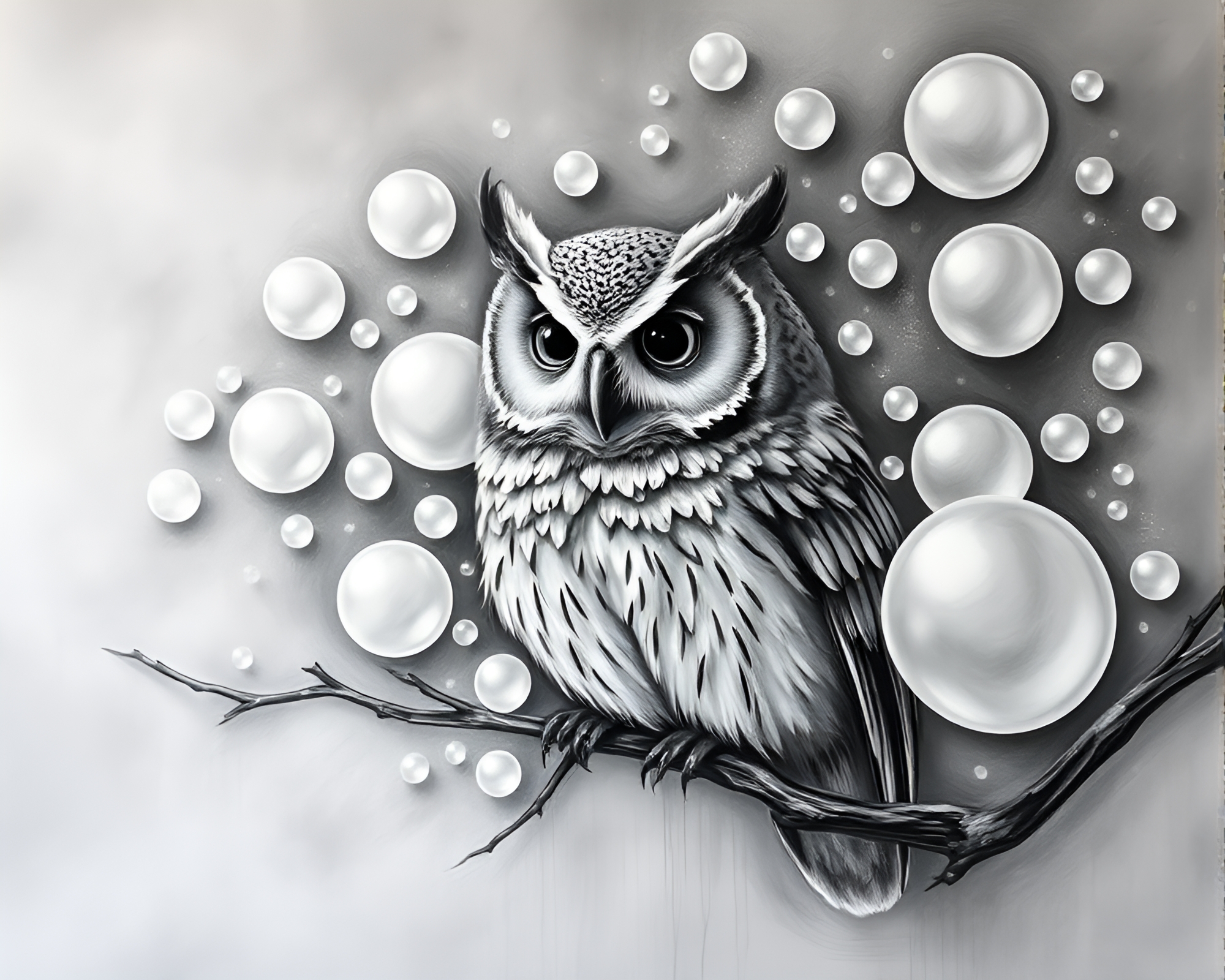 Owl Bubble Clusters Mural Painting – free AI stock image