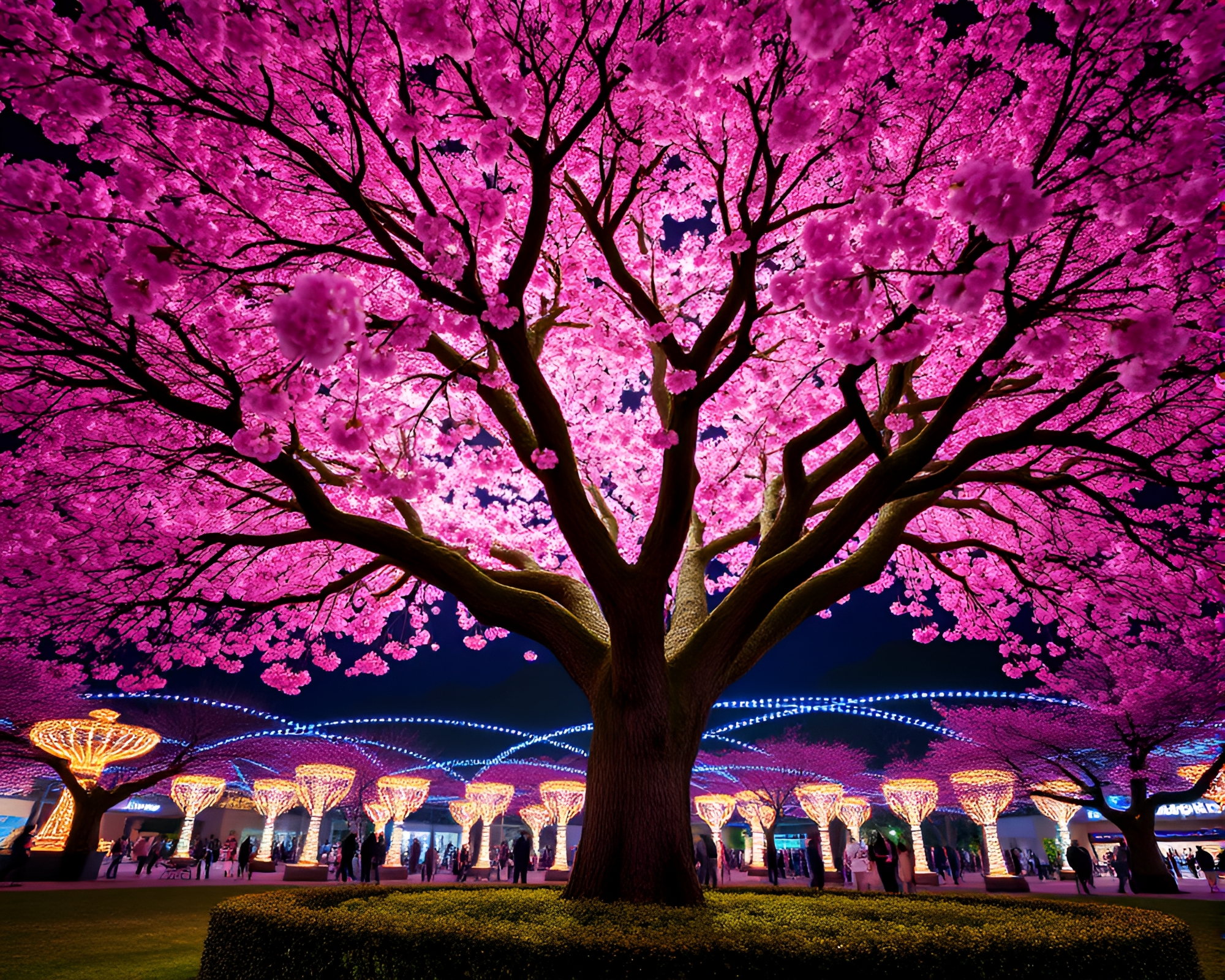 Cherry Blossom Kinetic Art Carnival Lights Composition – free AI stock image