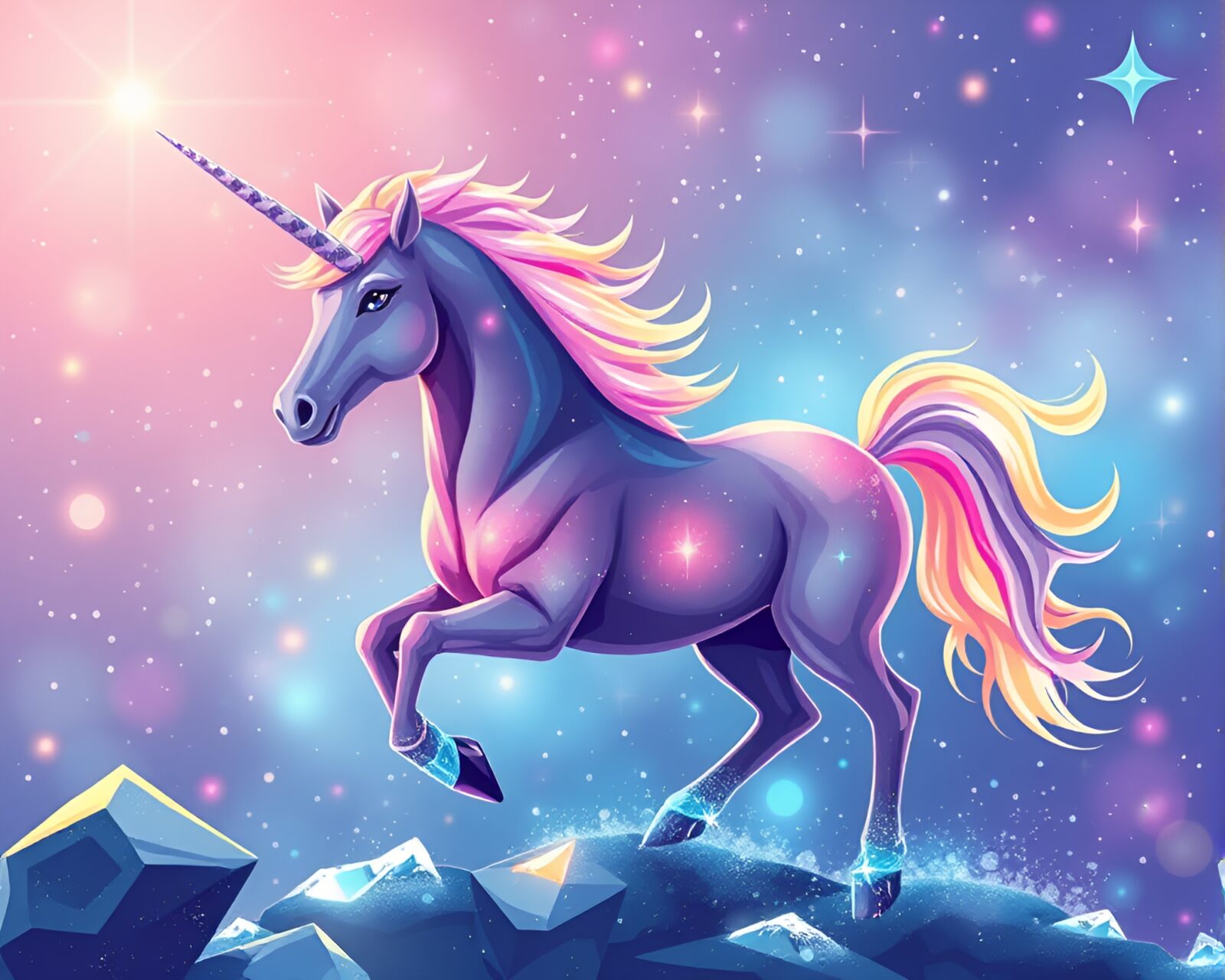 Majestic centaur surrounded by starburst colored ice crystals