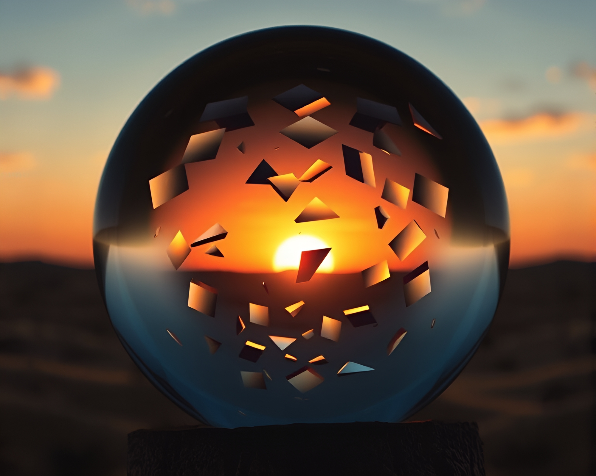 Glass Orb Fragmented Kaleidoscope Desert Sunset – free AI stock image