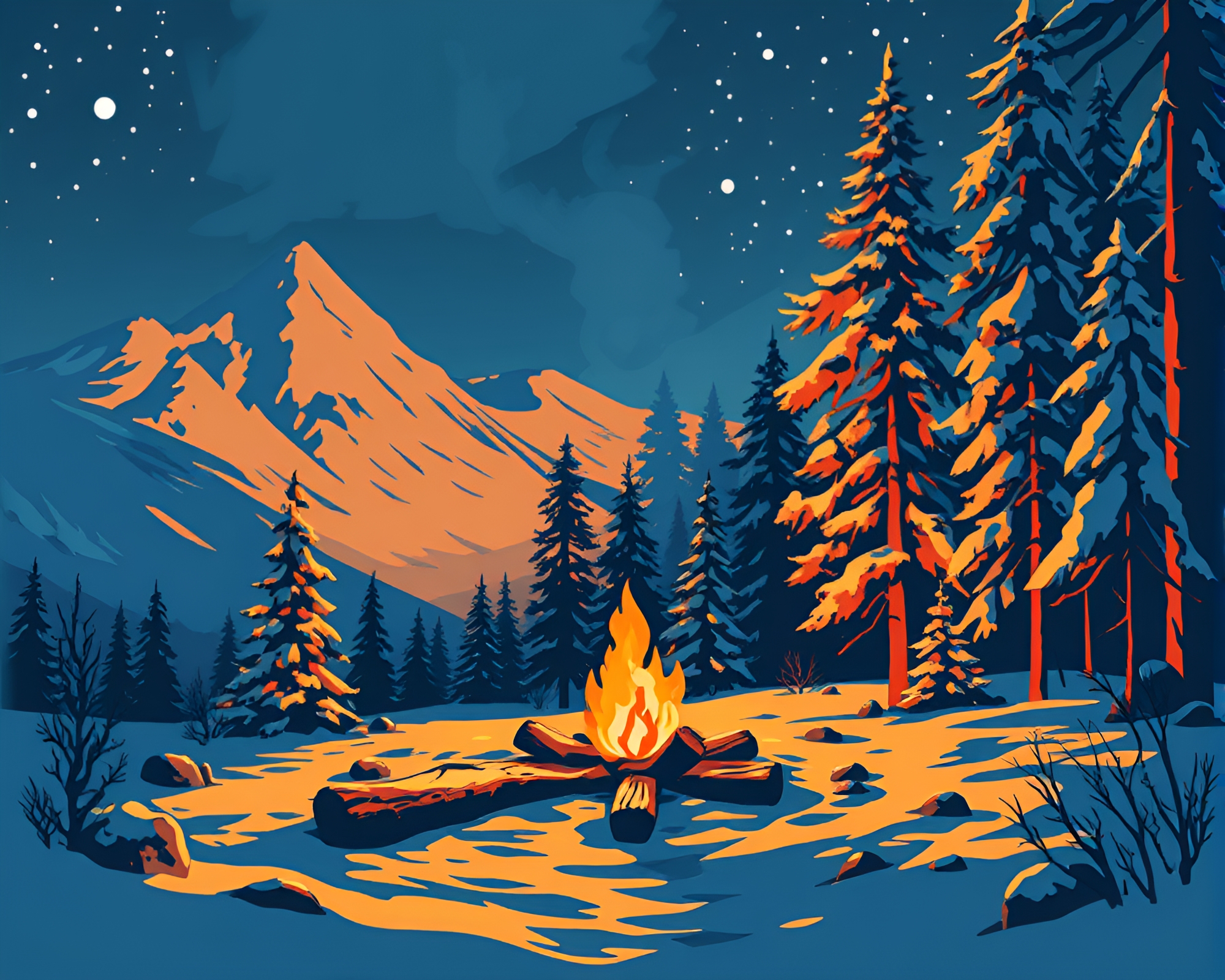 Fantasy Stencil Shadows in Northern Tundra Bonfire – free AI stock image