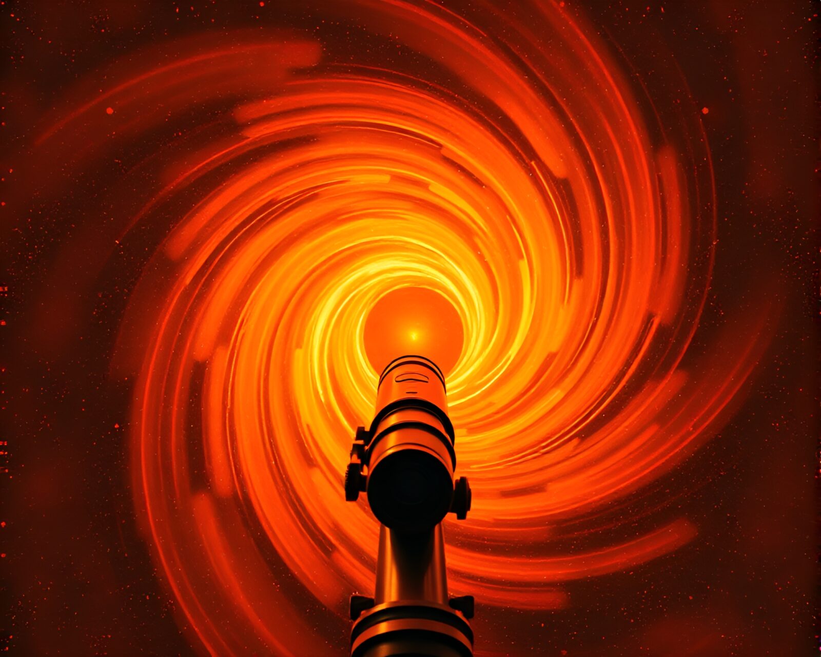 Stipple shaded antique telescope observing mesmerizing vortex in warm light