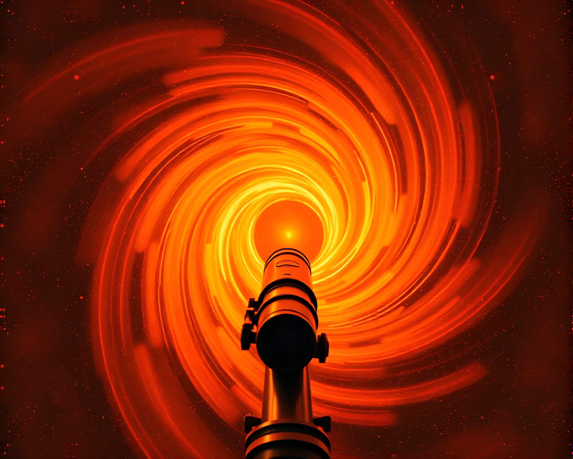 Vintage telescope gazing into swirling burnt orange vortex – free AI stock image