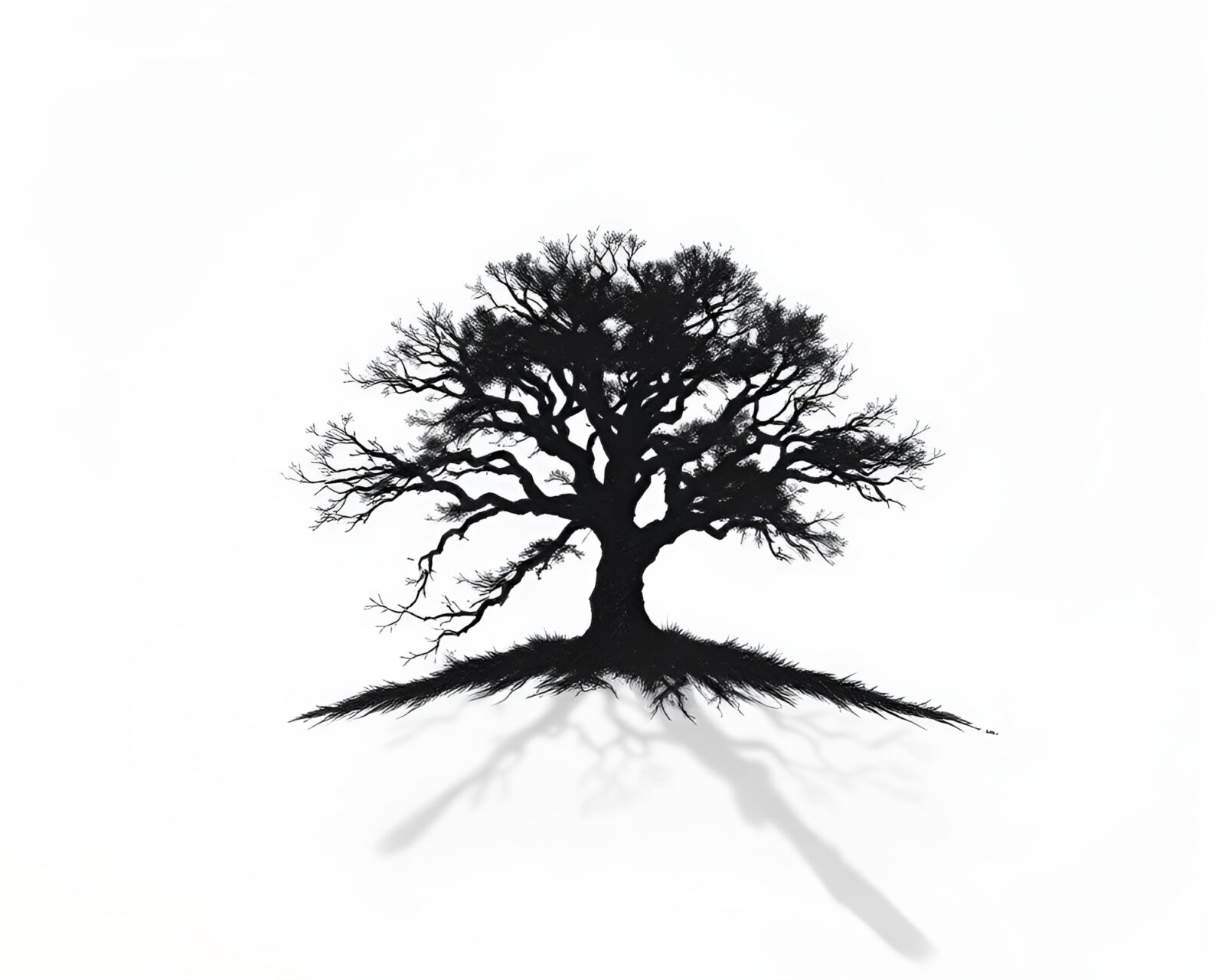 Majestic tree casting shadow under eclipse on halftone background