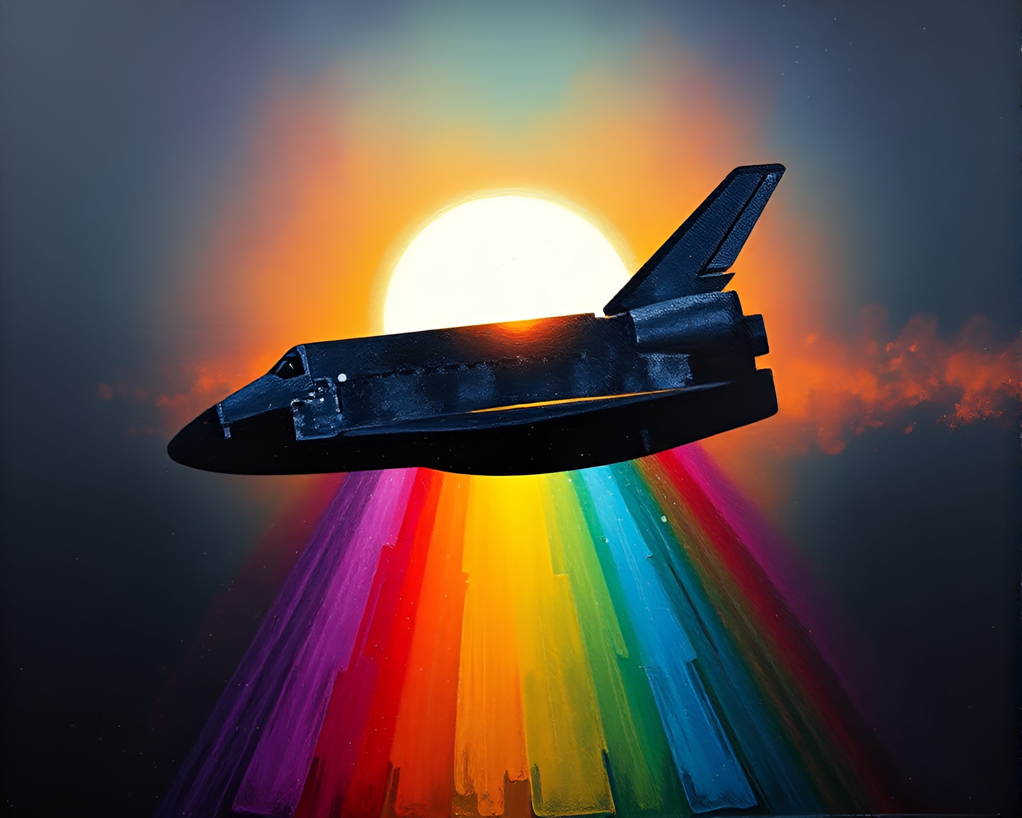 Space Shuttle in Encaustic Oil Slick Rainbow – free AI stock image