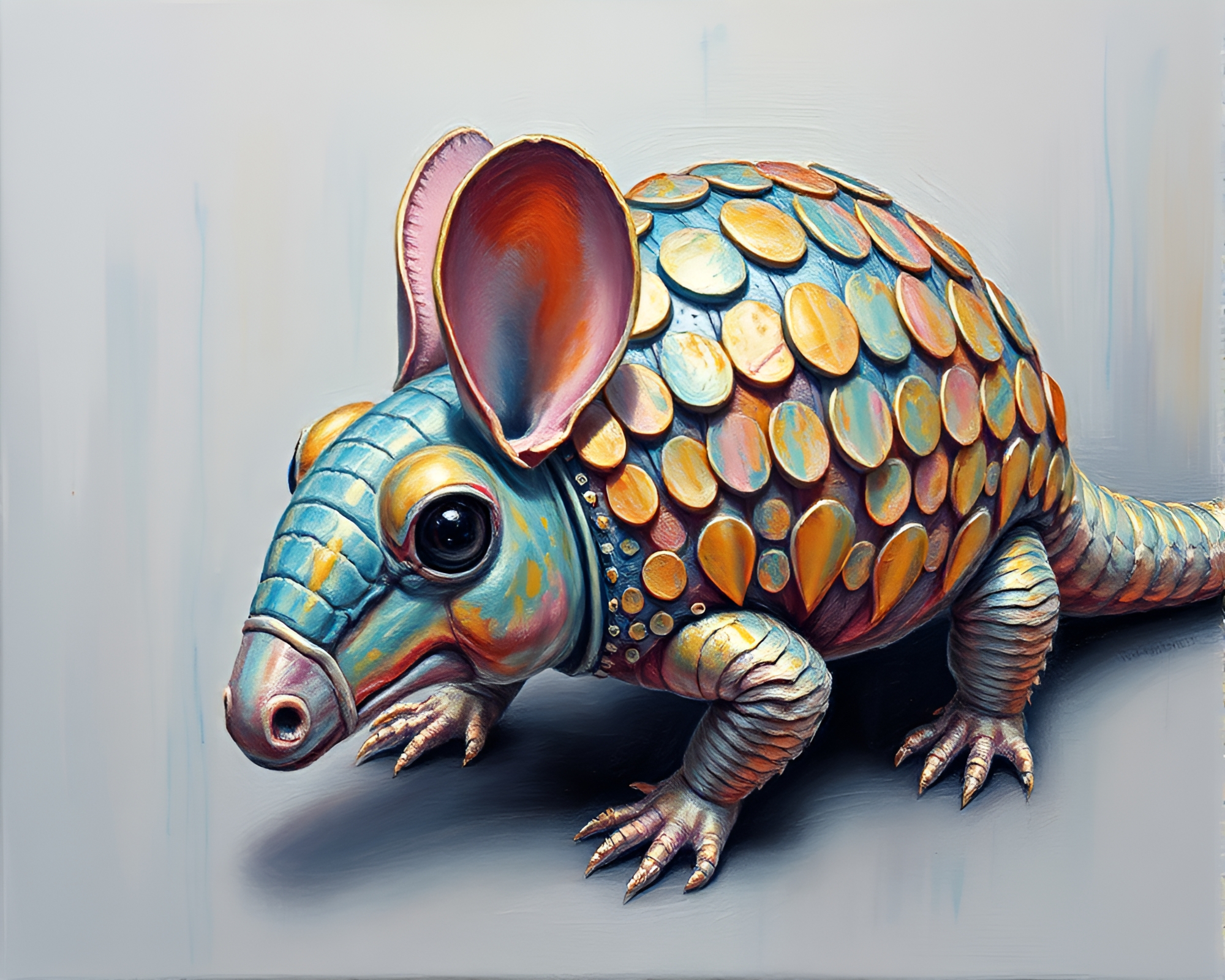 Gouache Armadillo Among Metallic Scratches – free AI stock image